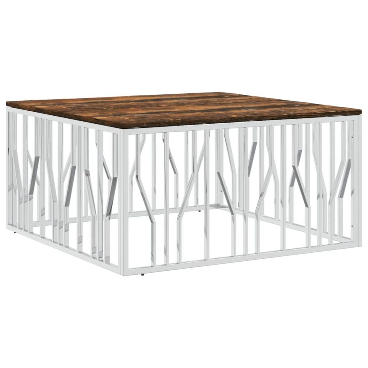 VIDAXL Table basse argente acier inoxydable/bois massif recuperation