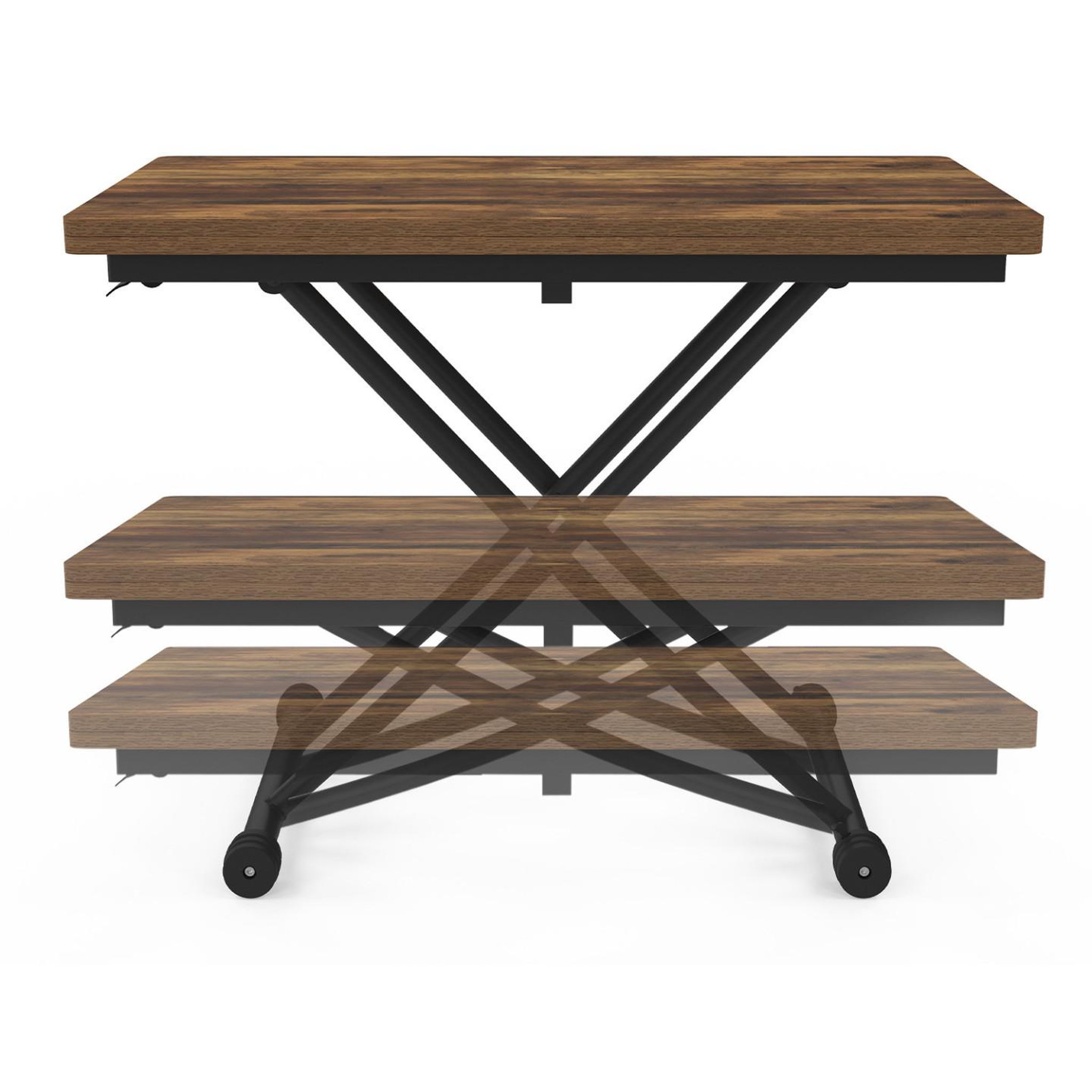 Voir la diapositive 3 : ID MARKET Table basse 2 en 1 relevable en table à manger rectangulaire urbana 100 cm bois foncé et noir design industriel