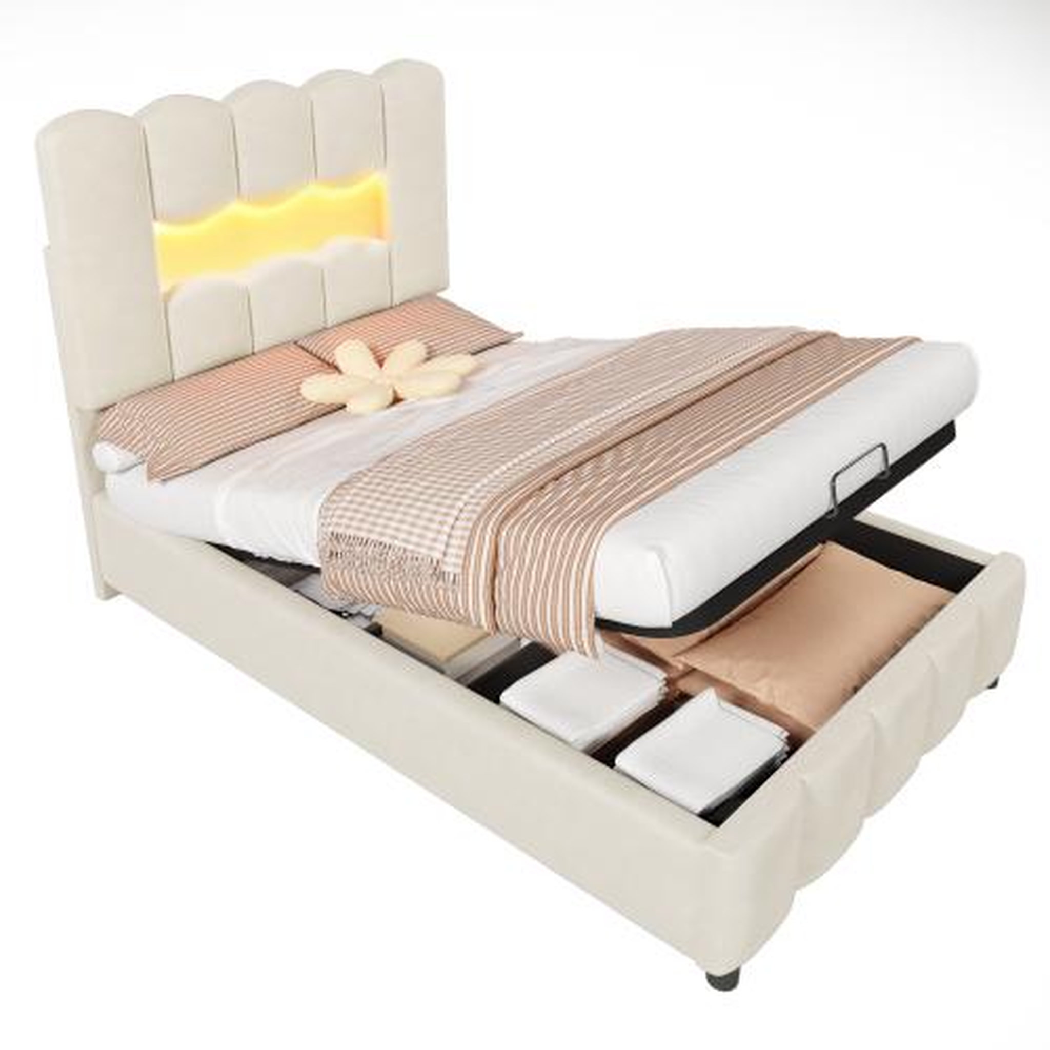 MERAX Lit coffre. Coloris disponibles : Rose, Beige, Gris