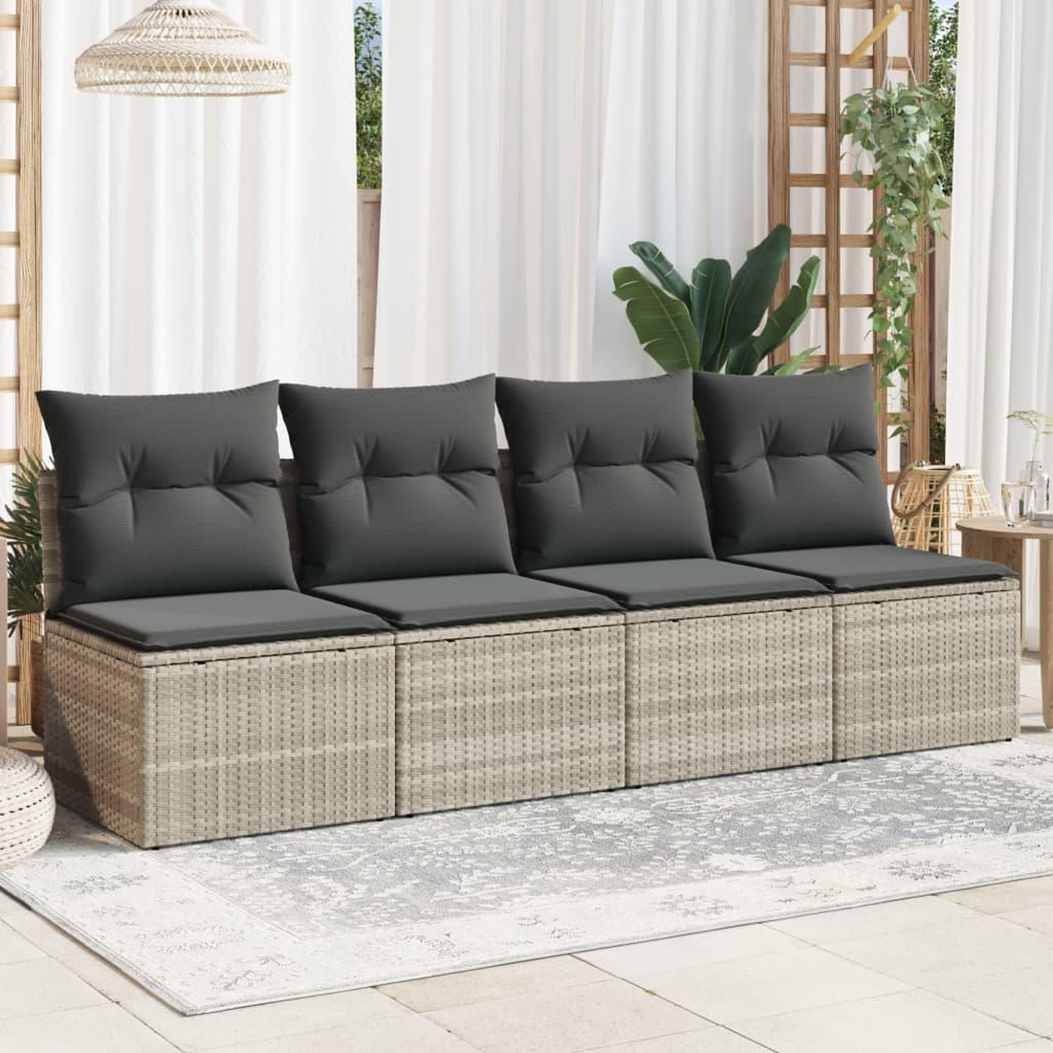 Voir la diapositive 3 : VIDAXL Canape de jardin et coussins 4 places gris clair resine tressee