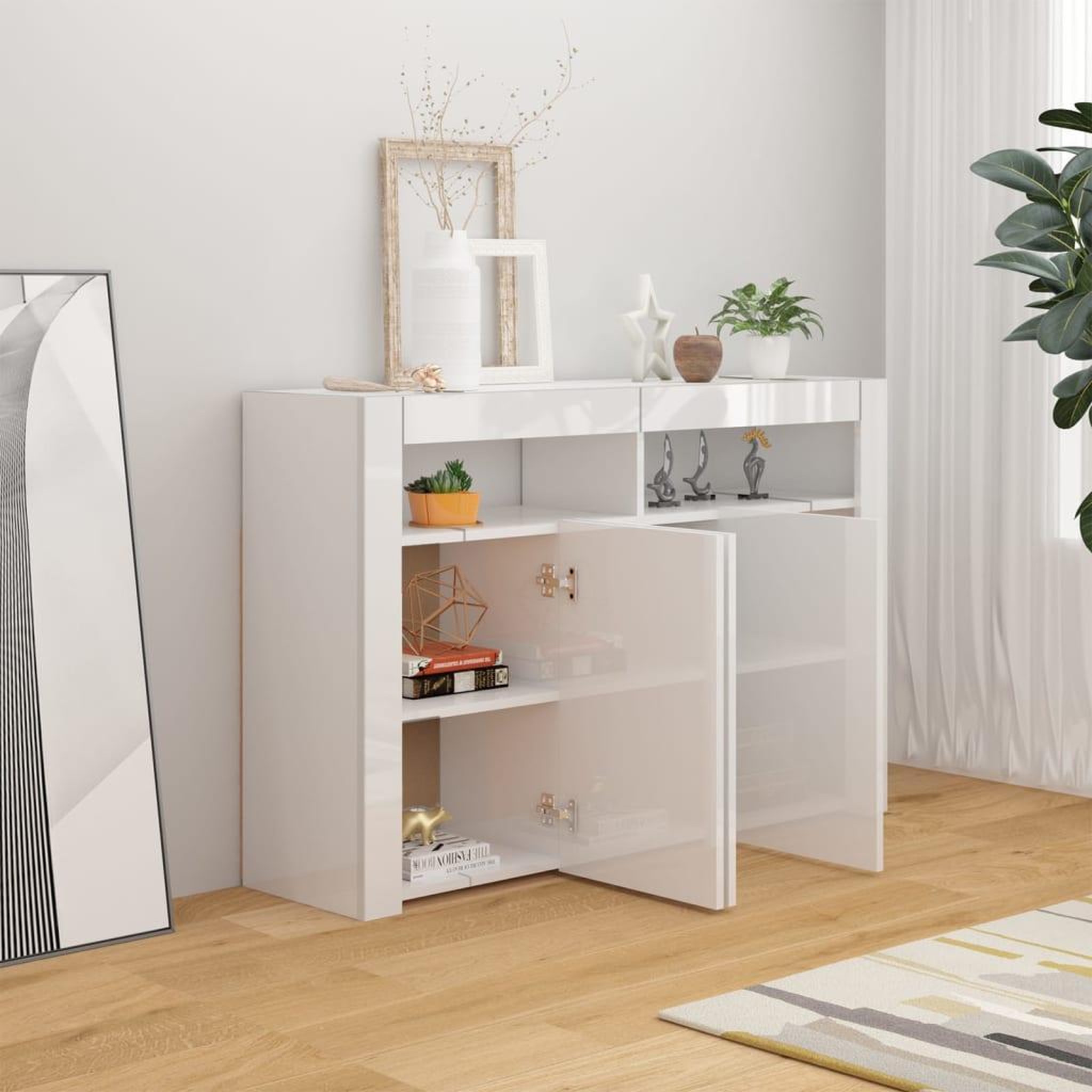 Voir la diapositive 3 : VIDAXL Buffet avec lumieres LED blanc brillant 115,5x30x75 cm