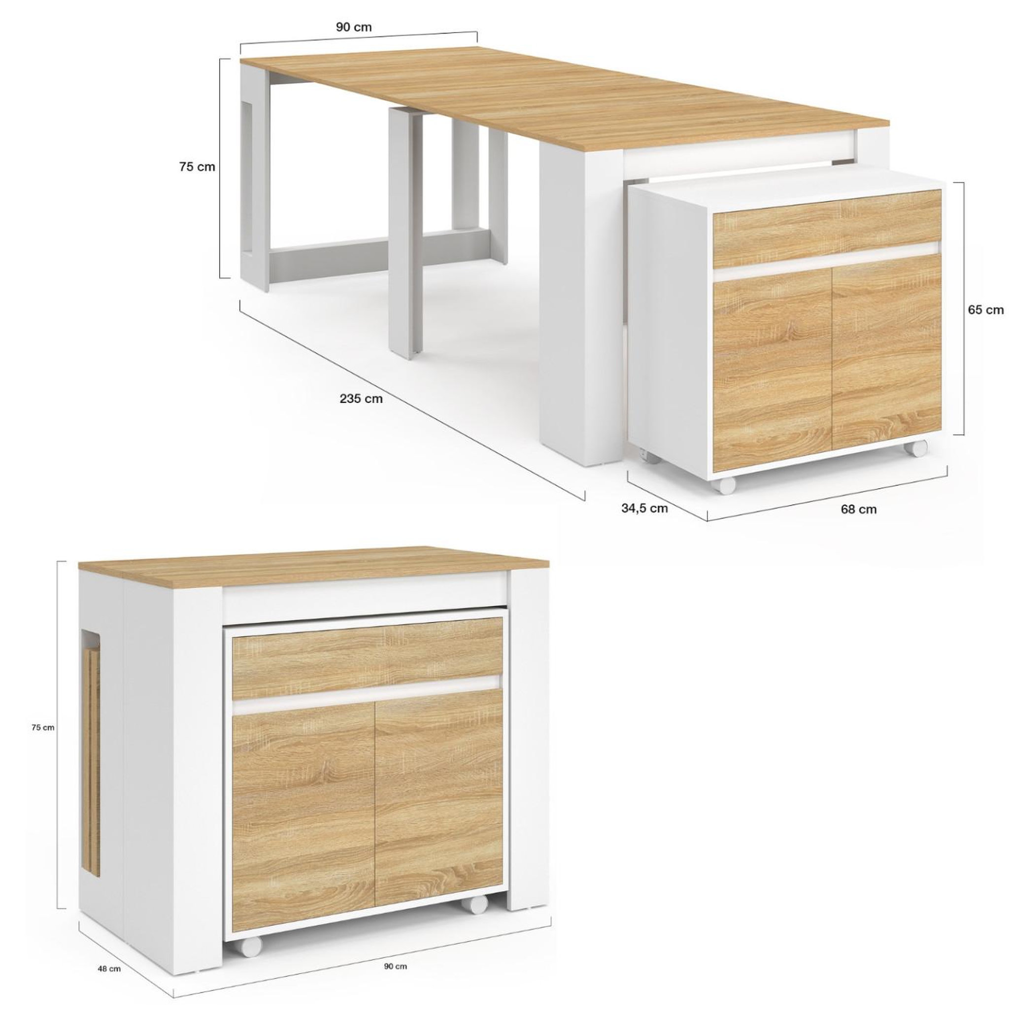 Voir la diapositive 5 : ID MARKET Table buffet extensible orlando 10 personnes 235 cm bois blanc et façon hêtre