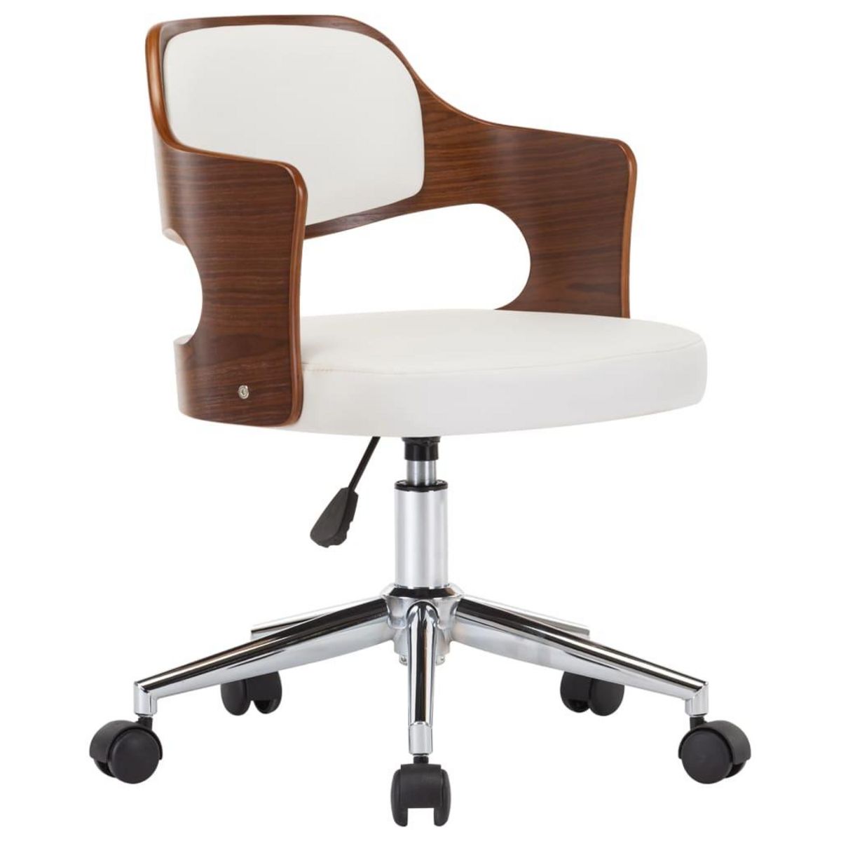 VIDAXL Chaise pivotante de bureau Blanc Bois courbe et similicuir