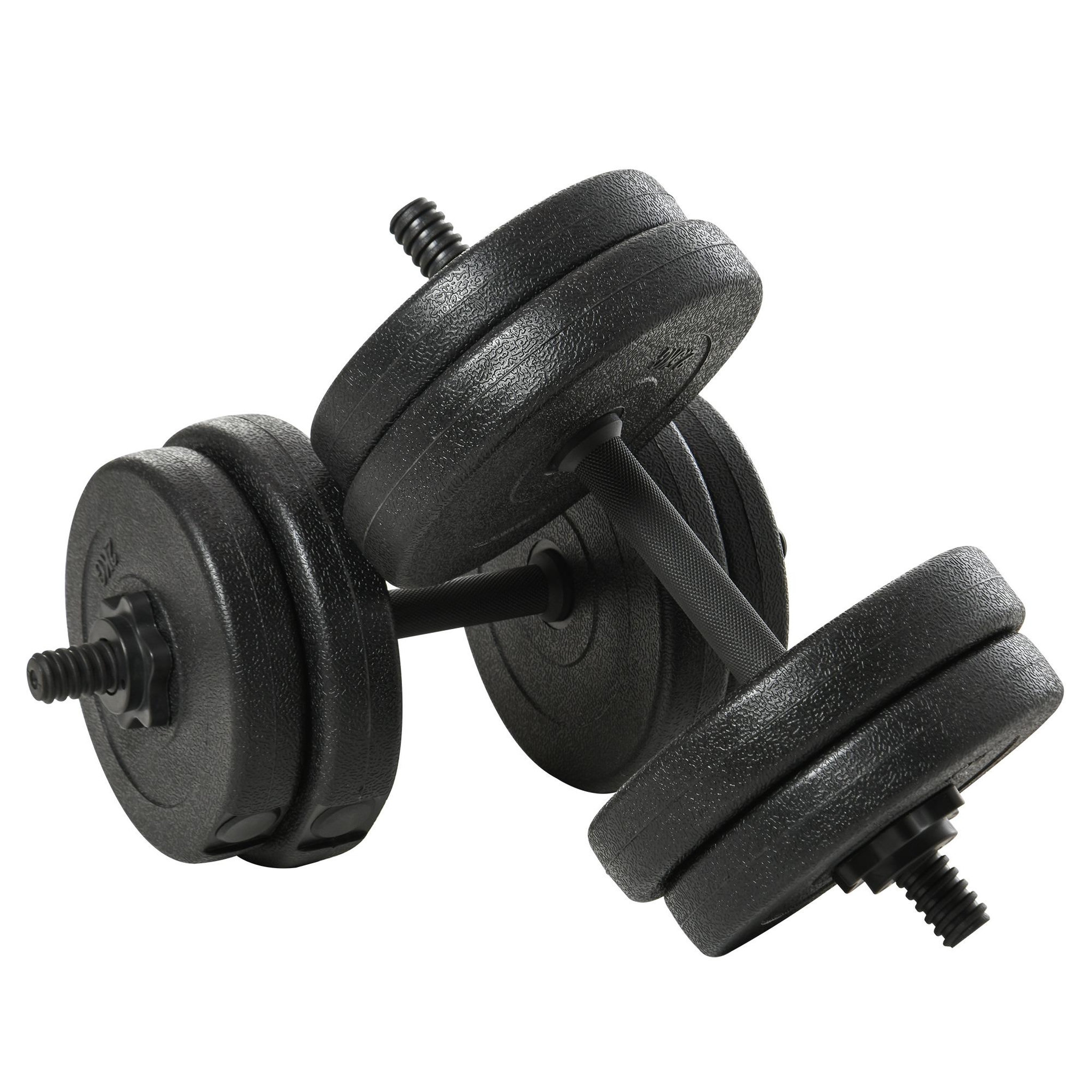 Voir la diapositive 1 : HOMCOM Ensemble d'haltères courtes total 20 kg - barres incluses - entraînement musculaire & haltérophilie - acier hdpe noir