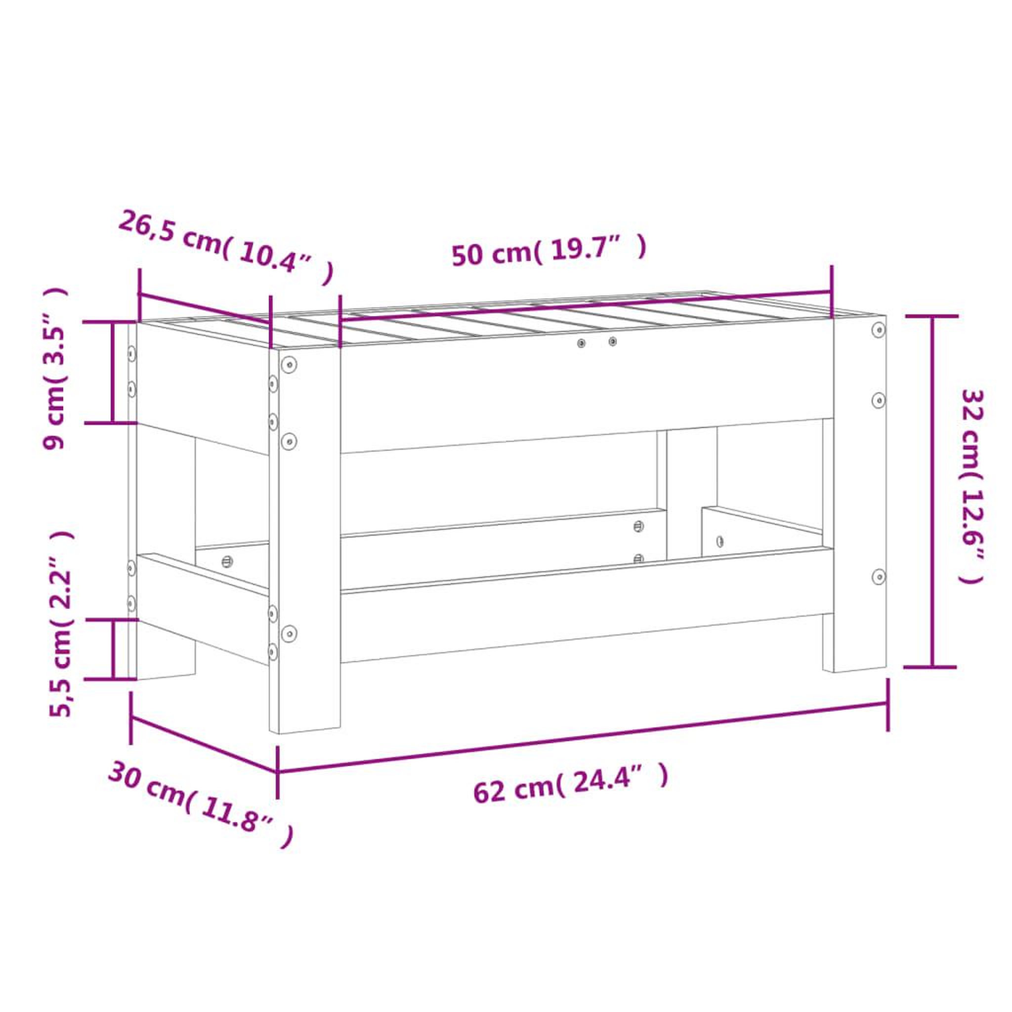 Voir la diapositive 6 : VIDAXL Repose-pied de jardin 62x30x32 cm bois de pin impregne