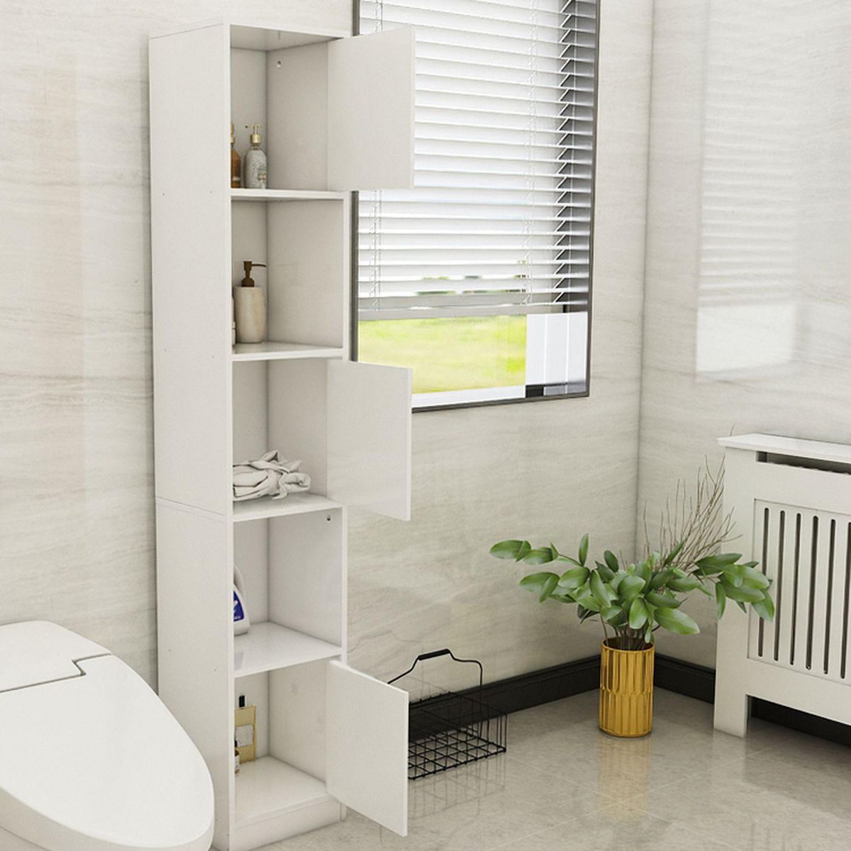 TOILINUX Colonne de salle de bain - Anne - Blanc - 180 x 33 x 30 cm