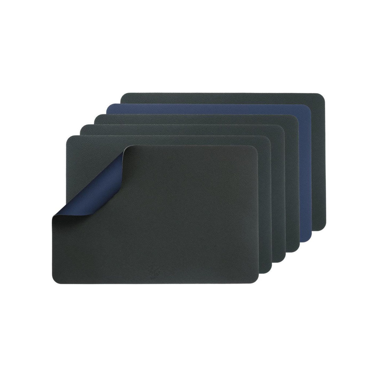 BJORN Set de table rectangulaire réversible - 6 pièces - Cuir recyclé bleu nuit et gris anthracite