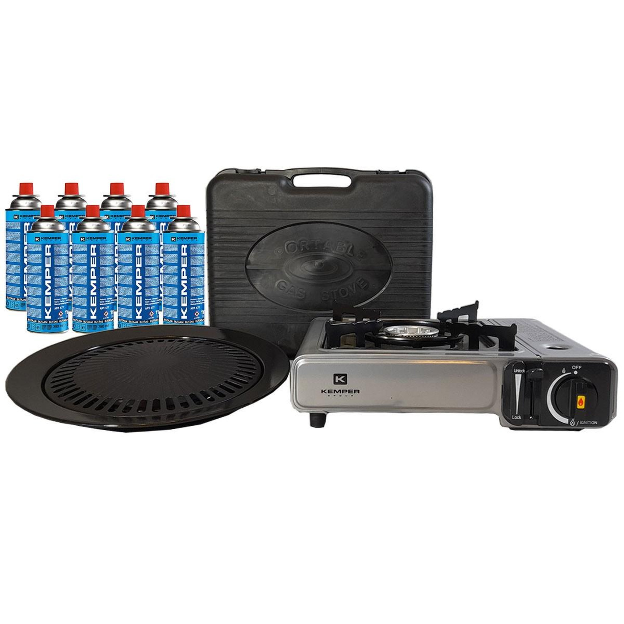Voir la diapositive 4 : Kemper Barbecue gaz grill 2en1 réchaud gaz piézo 2200 w + 8 cartouches gaz butane kemper