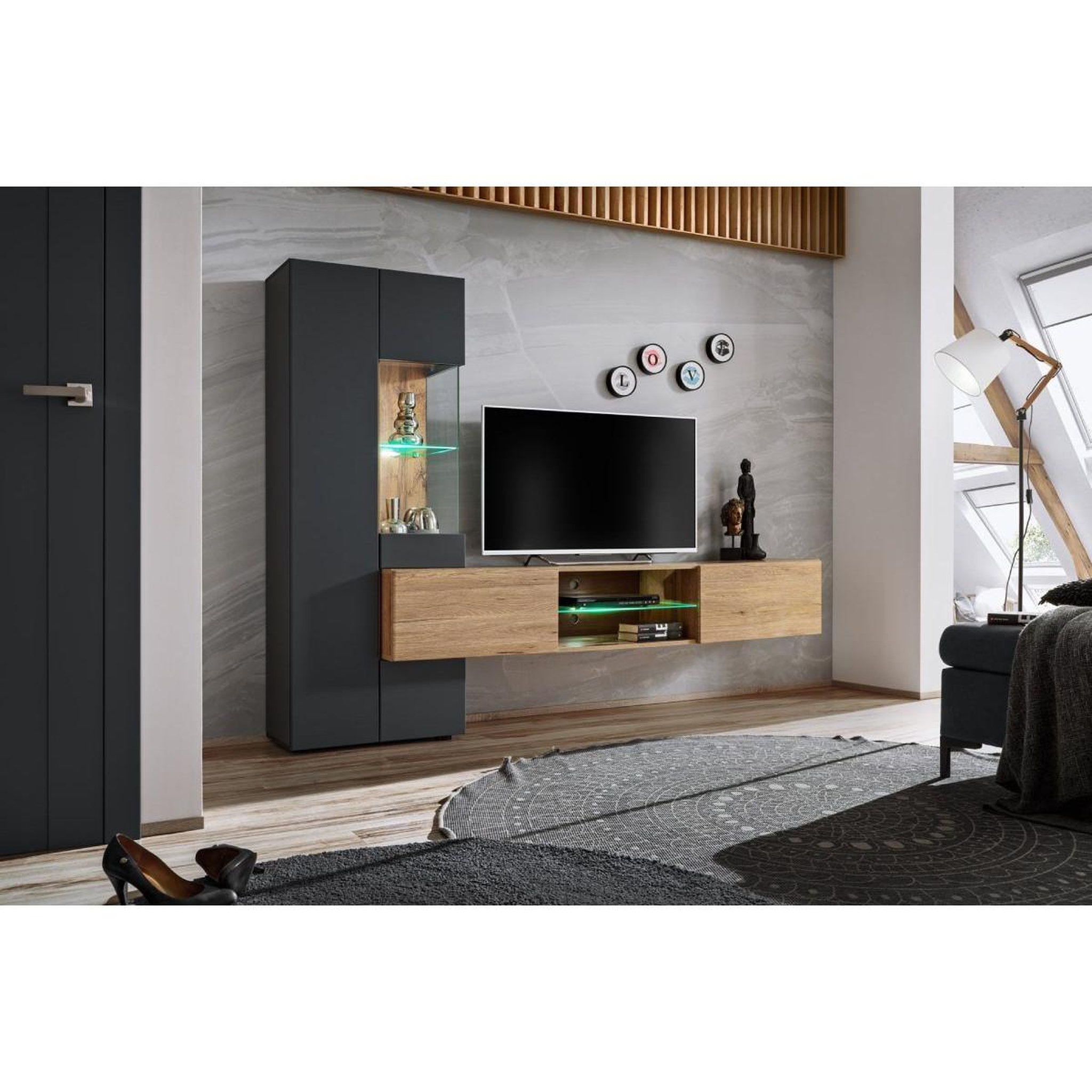 Voir la diapositive 2 : Paris Prix Ensemble meuble tv design  try  210cm chêne & gris