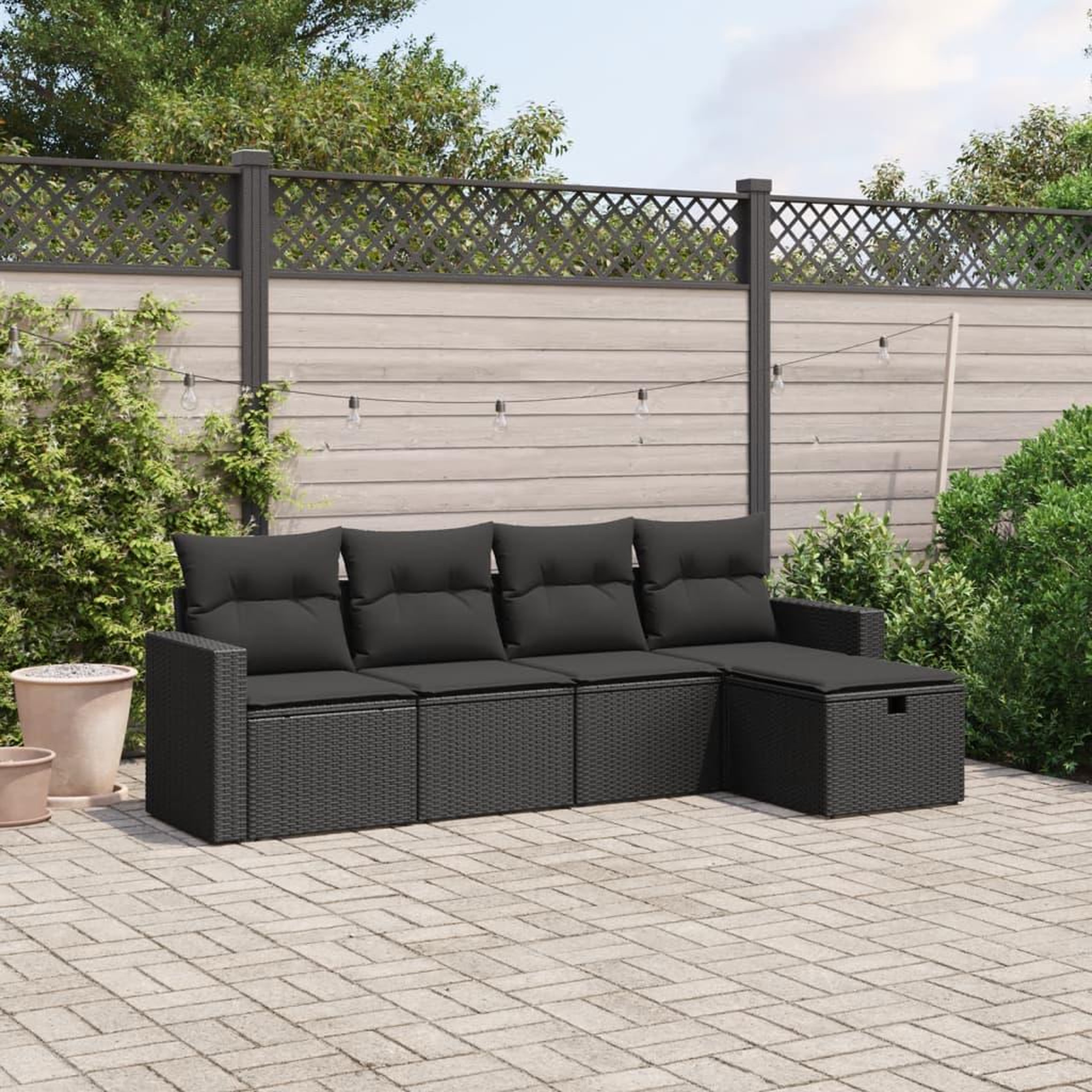 VIDAXL Salon de jardin 5 pcs avec coussins noir resine tressee