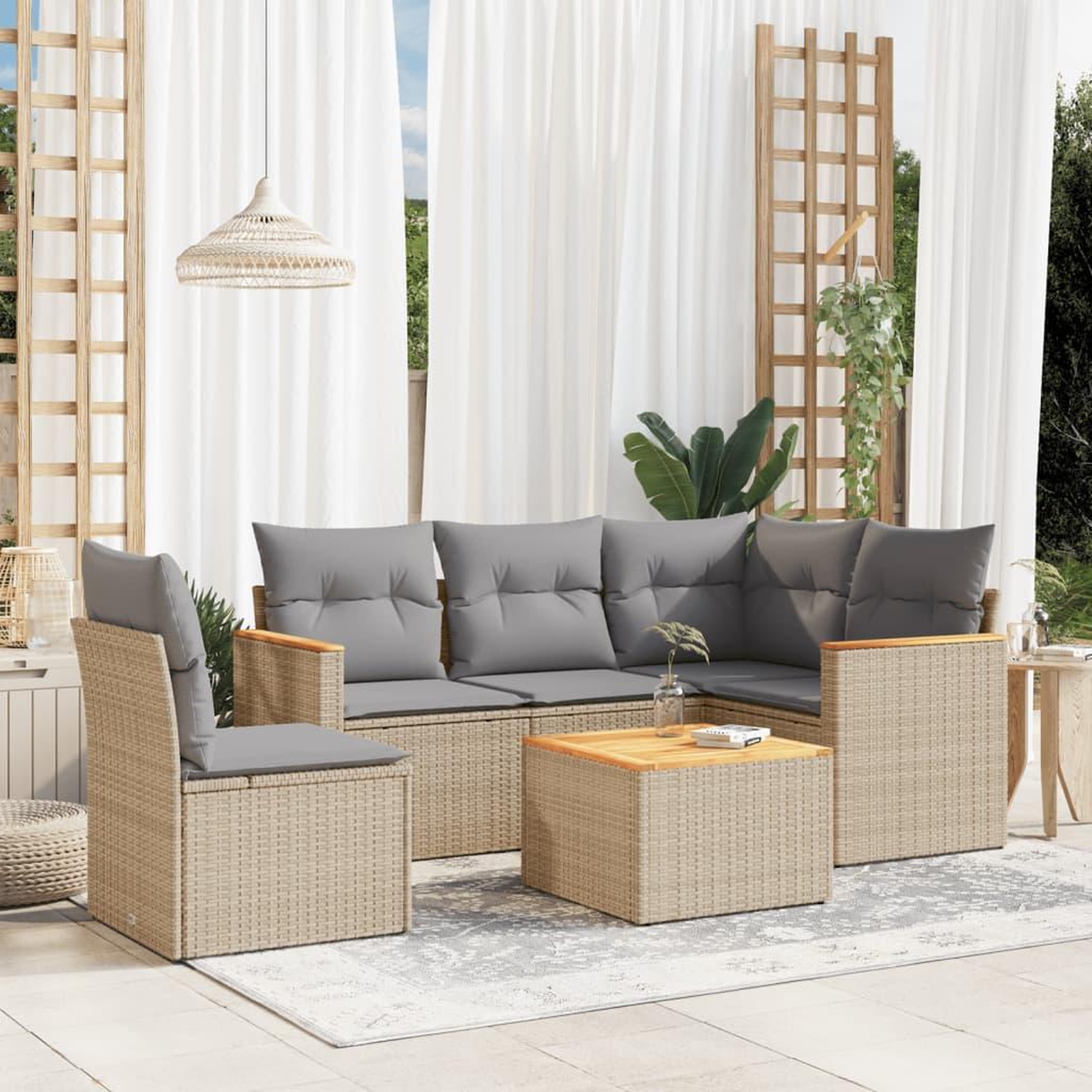 VIDAXL Salon de jardin avec coussins 6pcs melange beige resine tressee