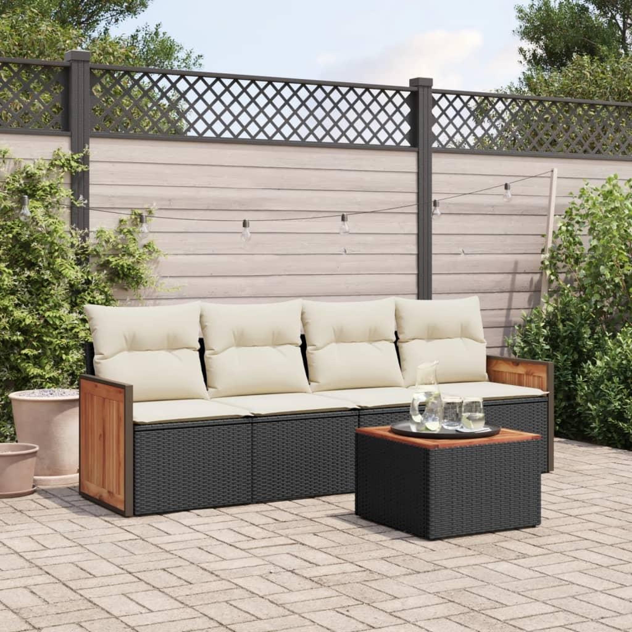 VIDAXL Salon de jardin 5 pcs avec coussins noir resine tressee