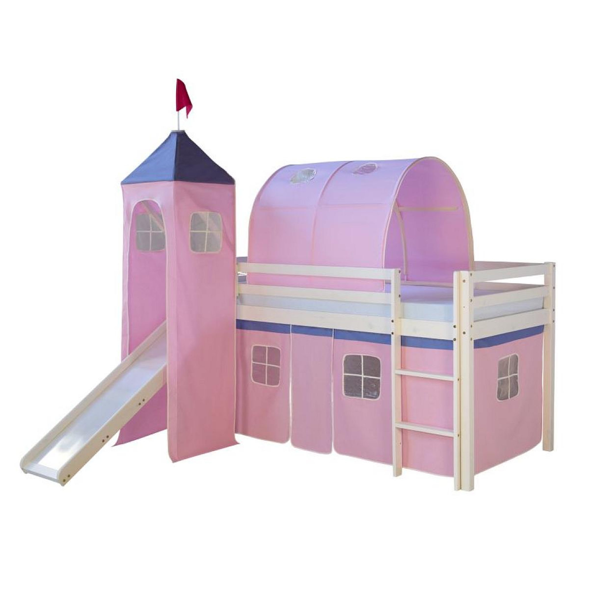 HomeStyle4U Lit rose mi-haut 90x200 cm avec tour toboggan matelas