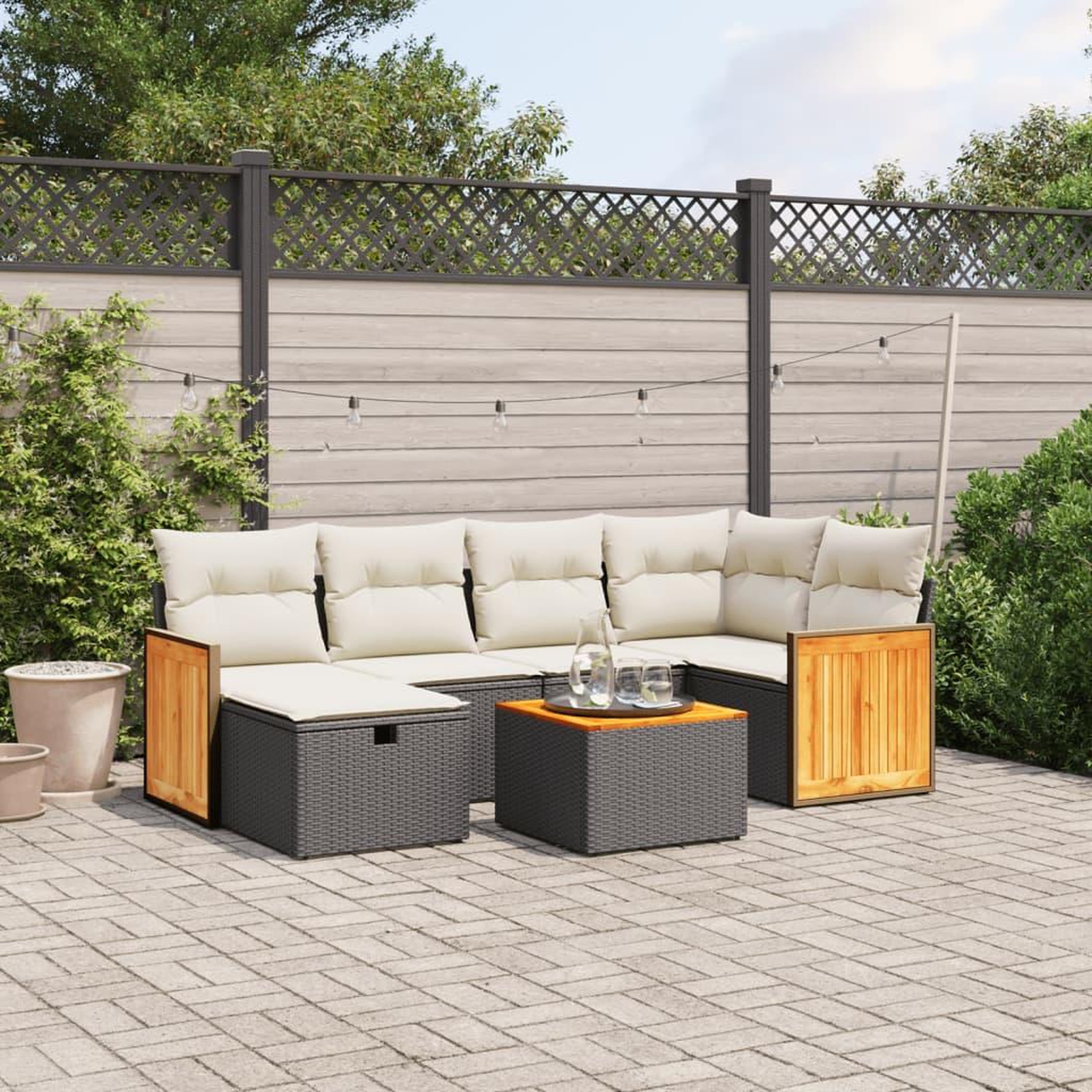 VIDAXL Salon de jardin 7 pcs avec coussins noir resine tressee