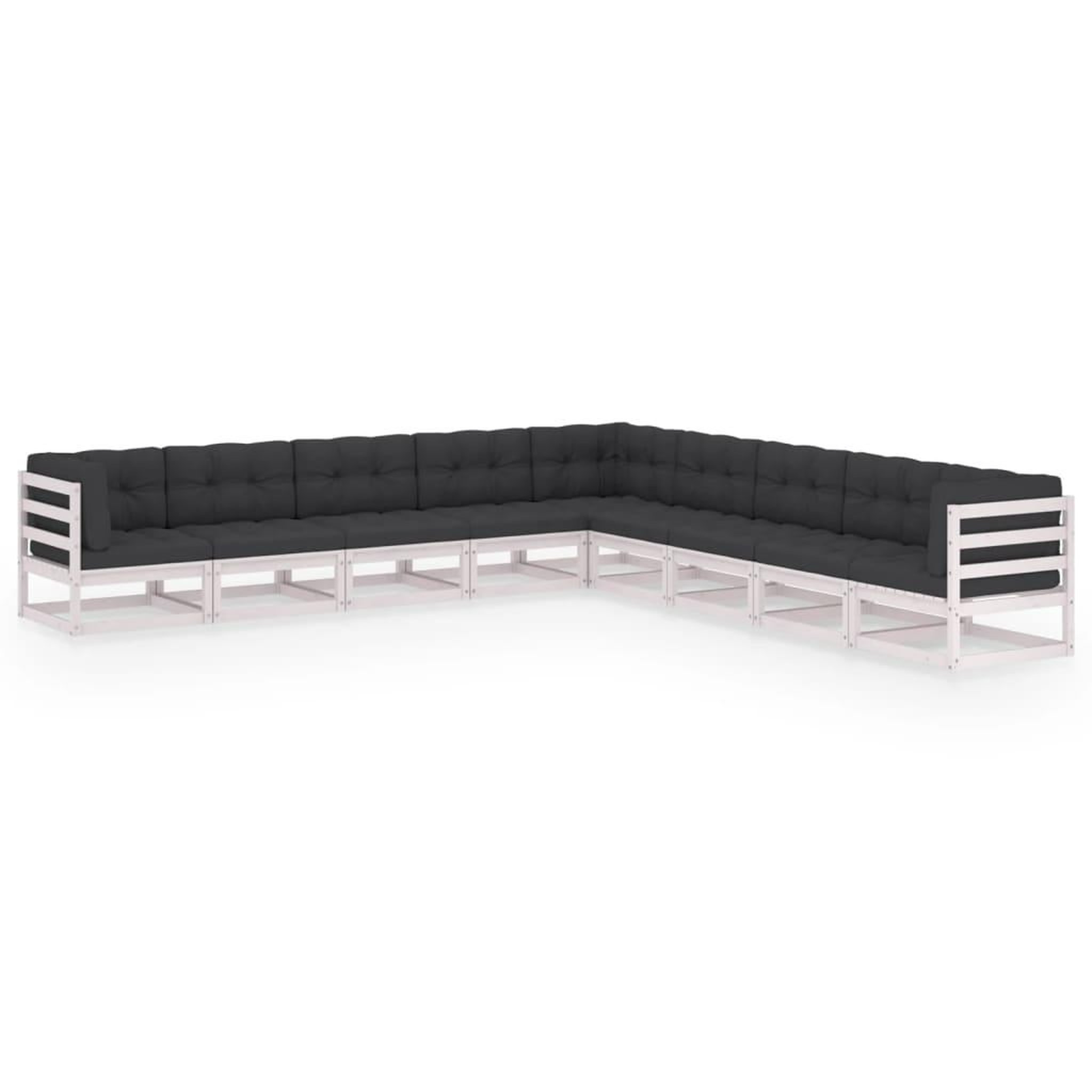Voir la diapositive 1 : VIDAXL Salon de jardin 9 pcs avec coussins Blanc Bois de pin massif