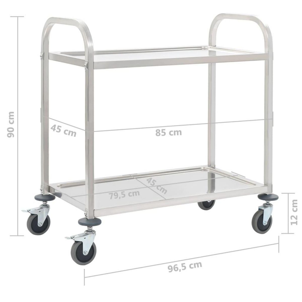 VIDAXL Chariot de cuisine a 2 niveaux 96,5x55x90 cm Acier inoxydable