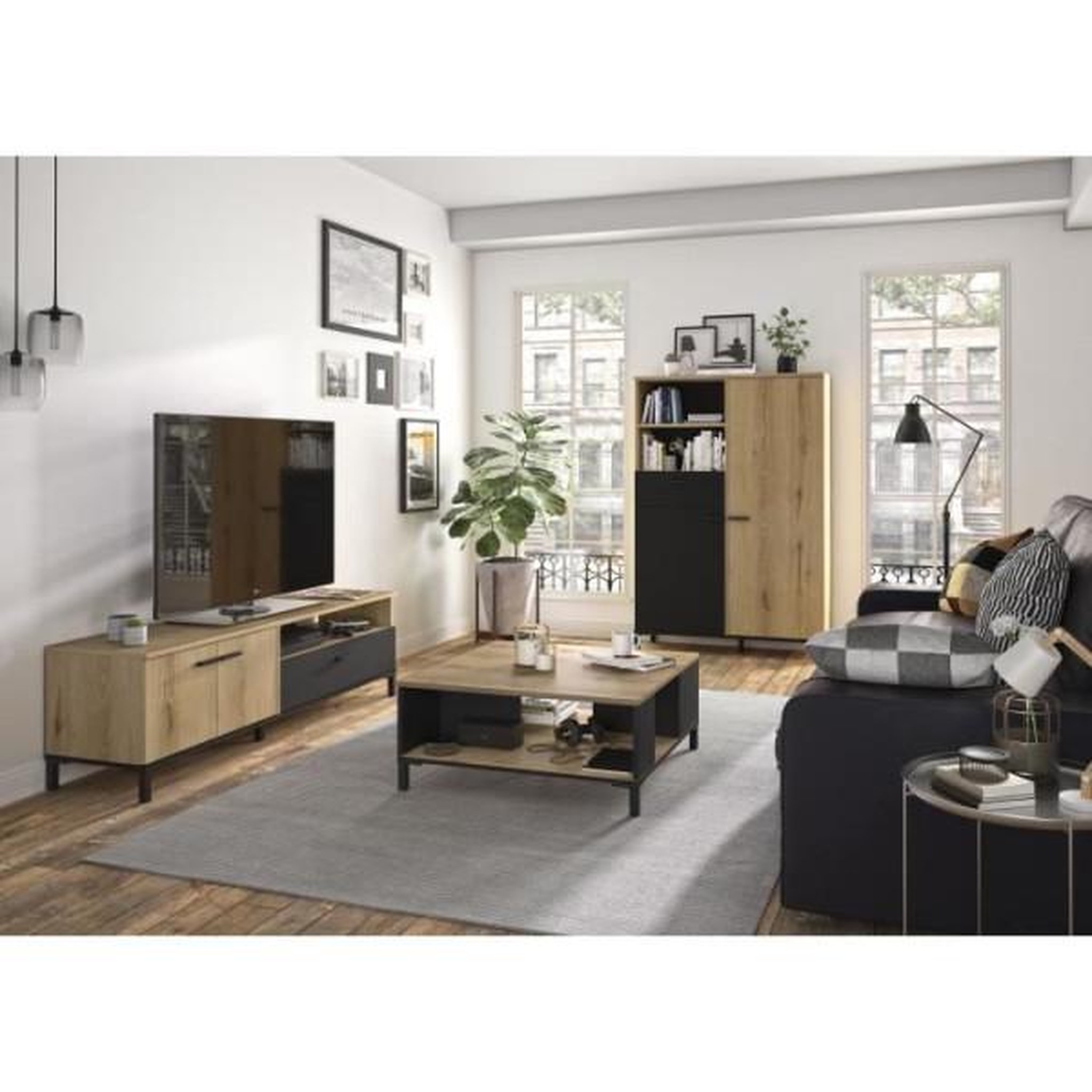 Voir la diapositive 2 : GAMI Banc tv - trust - chene / noir - 2 portes - 1 tiroir - 140 x 40 x 47 cm - gami