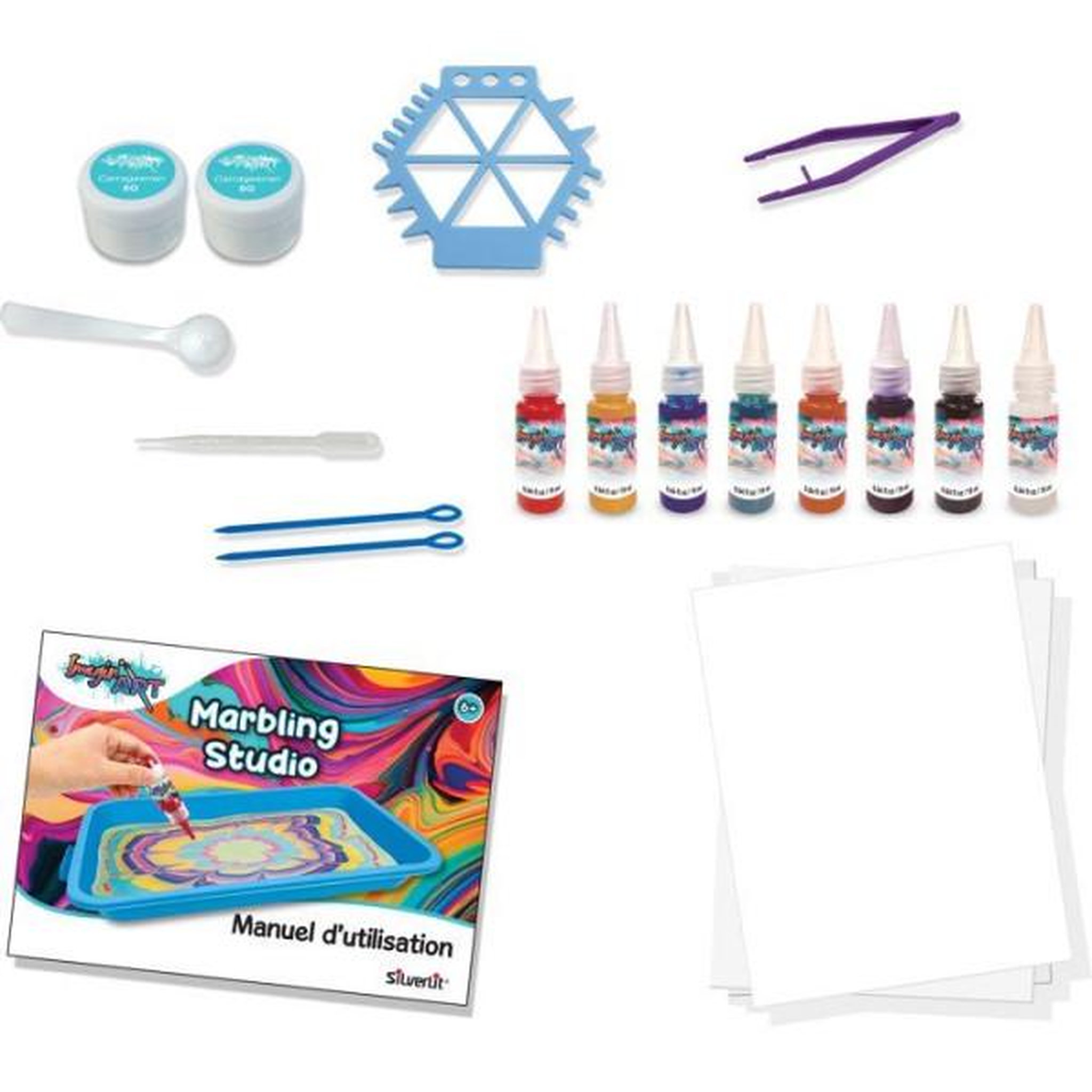 Voir la diapositive 6 : SILVERLIT Kit de peinture marbrée avec poudre magique - silverlit – imagin'art - marbling studio