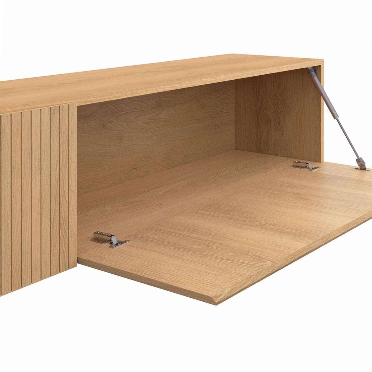 ID MARKET Meuble TV 180 cm suspendu JULIETTE lattes tasseau bois coloris chêne