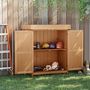 Voir la diapositive 2 : OUTSUNNY Armoire de jardin sur pied double porte étagère et toit bitumé relevable dim. 74L x 43l x 88H cm bois sapin