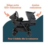 BAMBISOL Poussette double jumeaux - BAMBISOL - Combiné Poussette Double + Siege Auto I-size - 4 roues - Noir