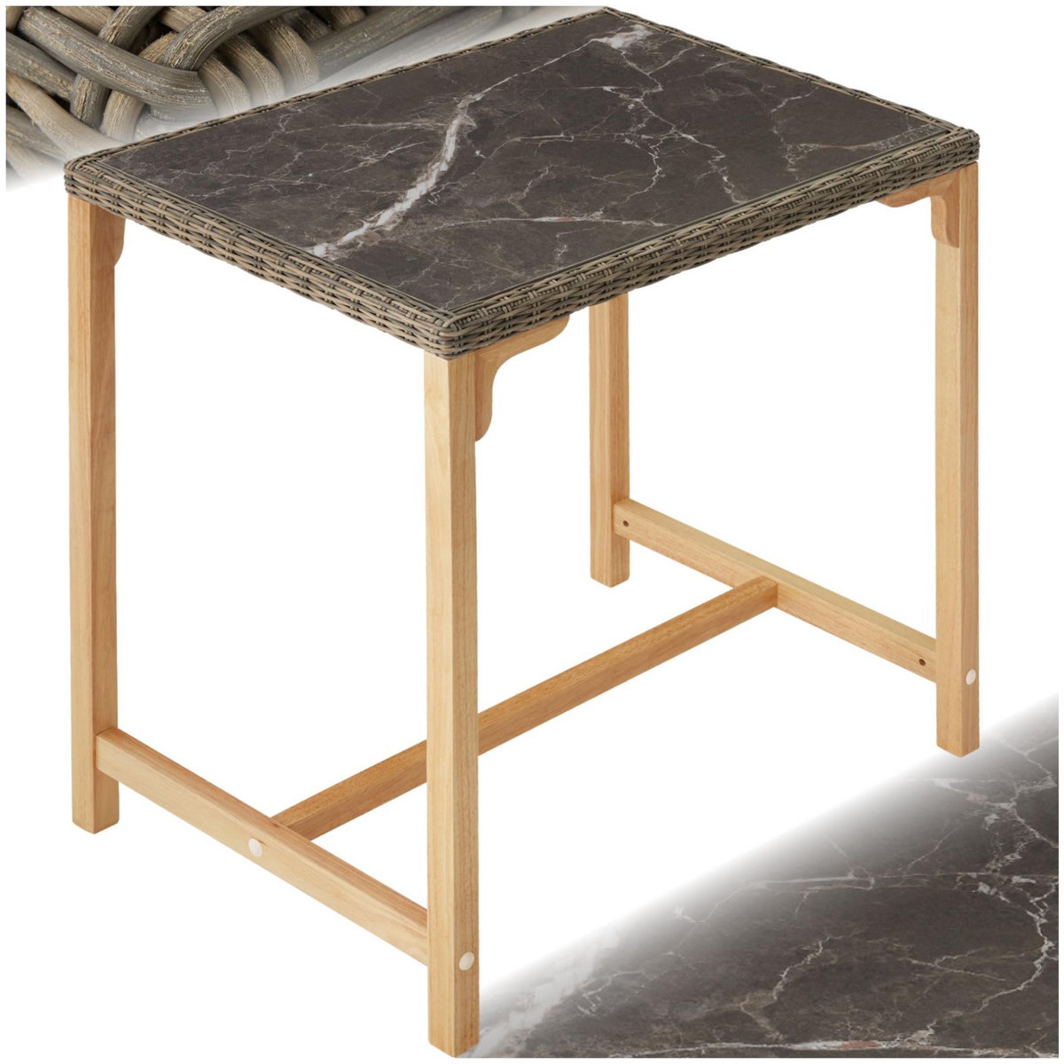 tectake Table de bar en rotin avec cadre en aluminium et bois marron naturel