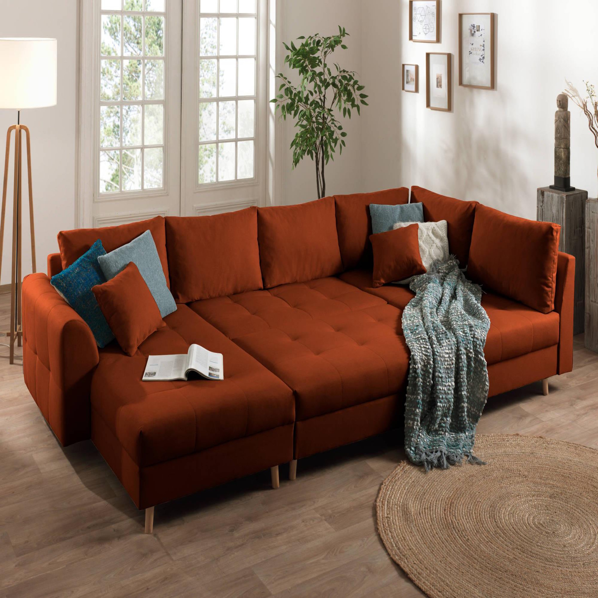 Voir la diapositive 3 : LISA DESIGN Rune - canapé panoramique - avec pouf d'appoint - 7 places - style scandinave - droit