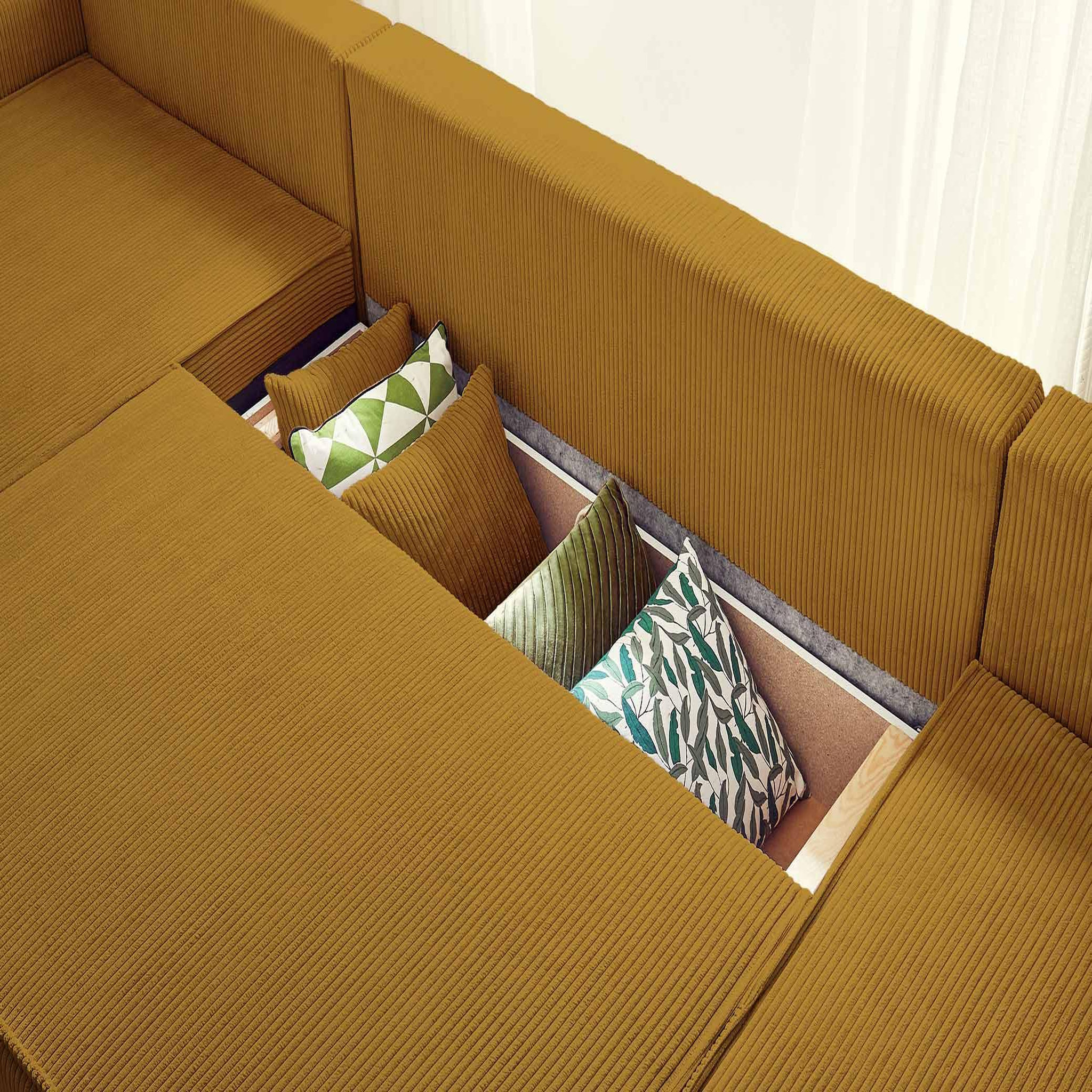 Voir la diapositive 3 : BEST MOBILIER Dellia - canapé panoramique en u - 7 places - convertible - avec coffre - en velours côtelé