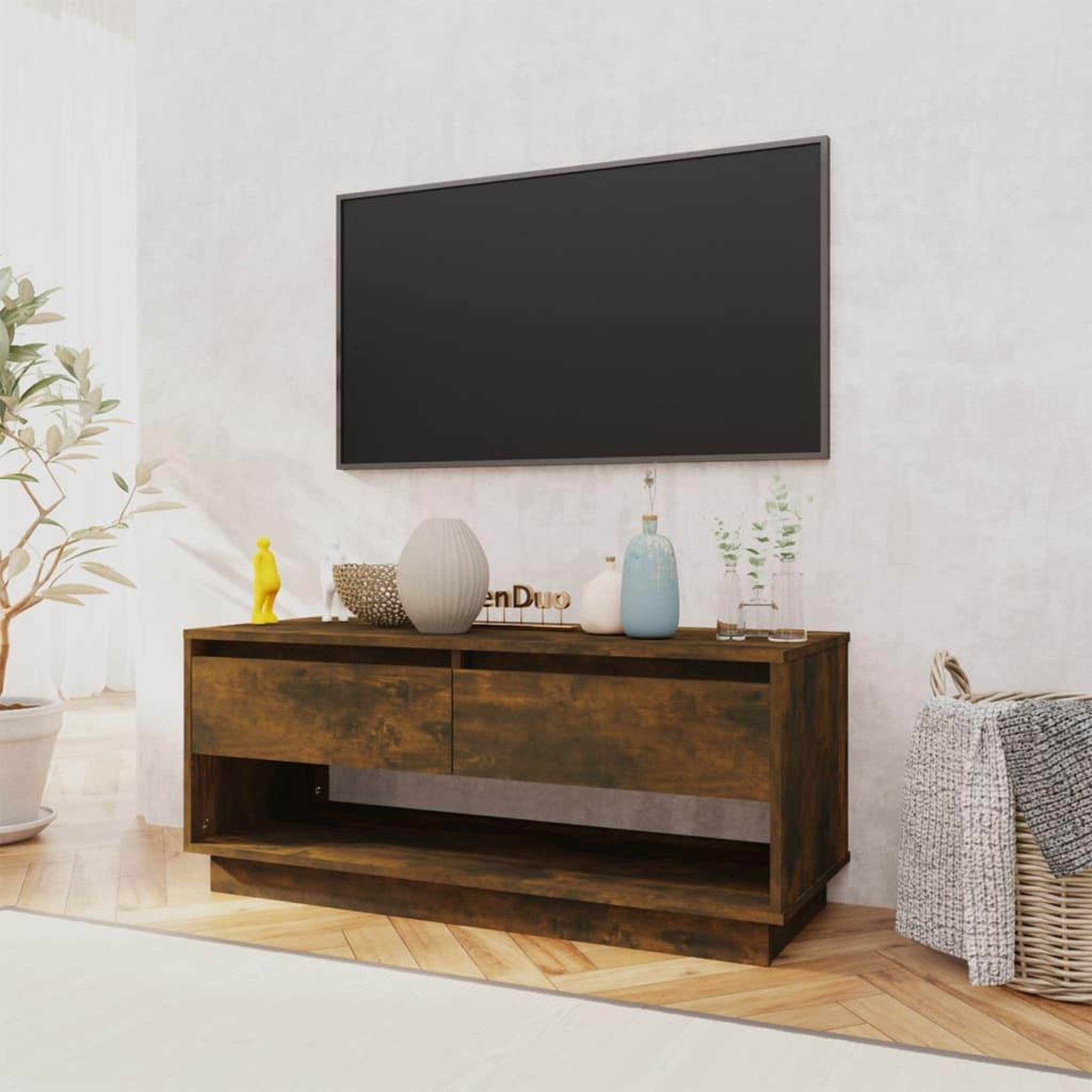 Voir la diapositive 3 : VIDAXL Meuble TV Chene fume 102x41x44 cm Bois d'ingenierie