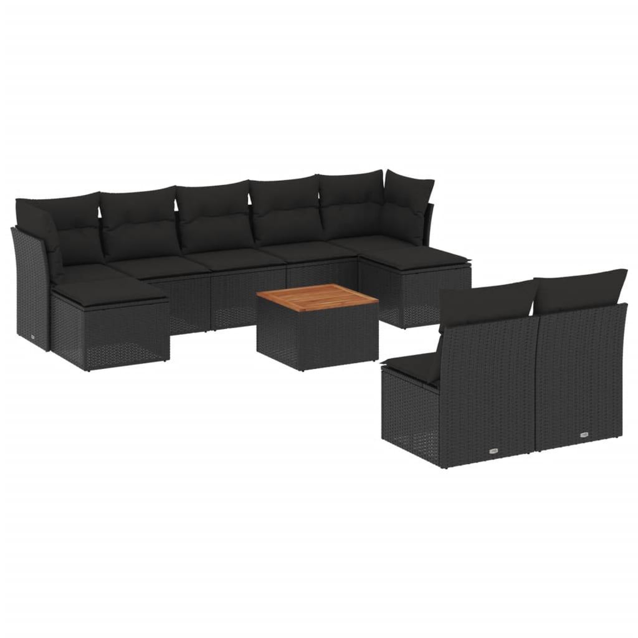 Voir la diapositive 2 : VIDAXL Salon de jardin 10 pcs avec coussins noir resine tressee