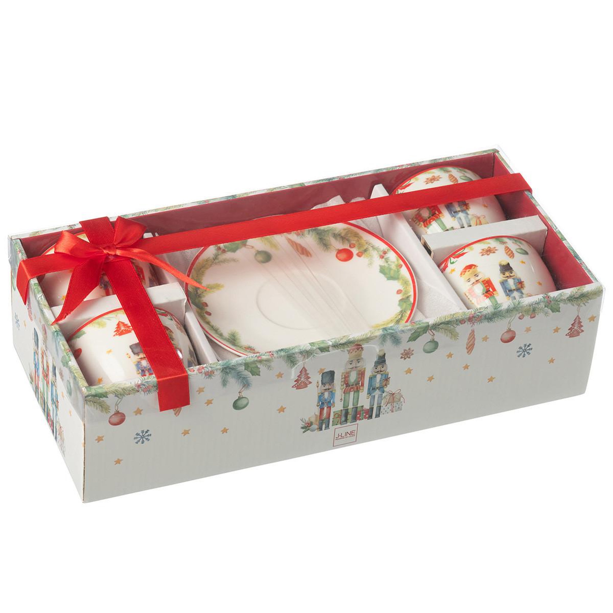 Voir la diapositive 3 : J-LINE Lot de 4 tasses à thé & sous-tasses  casse-noisette  22cl blanc