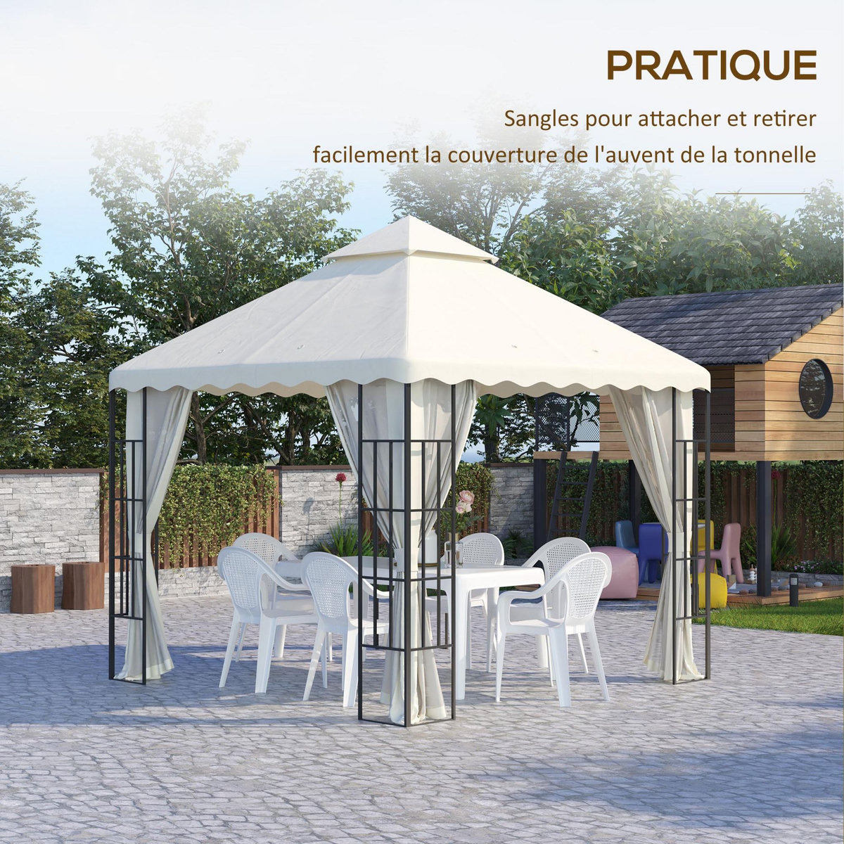 OUTSUNNY Toile de rechange pour barnum tonnelle 3 x 3 m tissu polyester haute densité 180 g/m² anti-UV crème