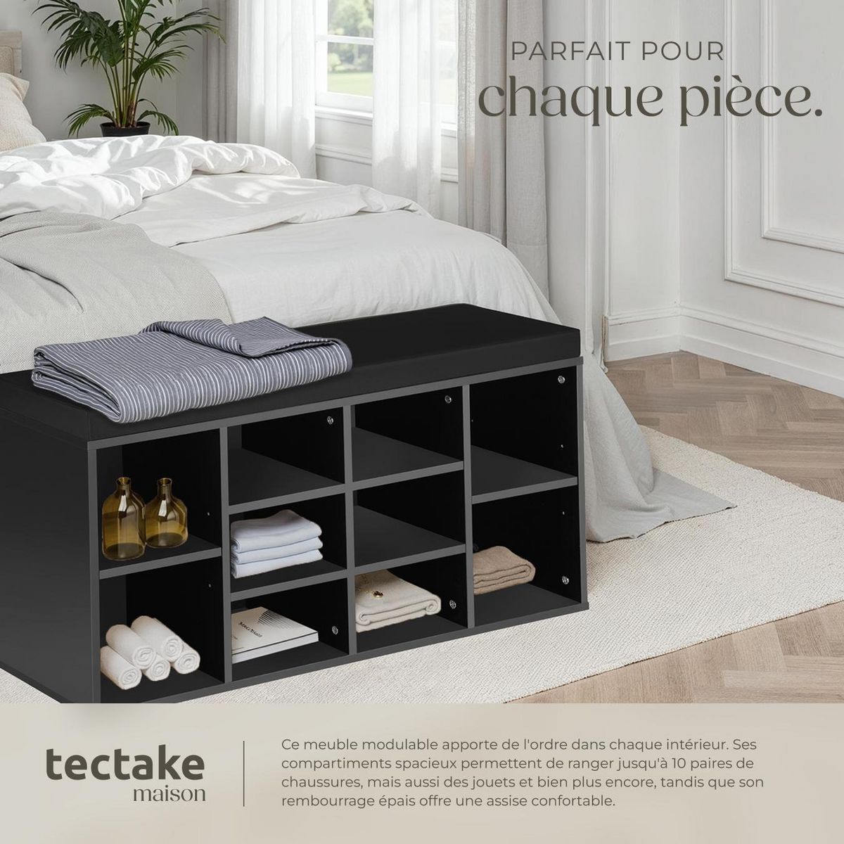 tectake Meuble à chaussures pour 10 paires de chaussures noir