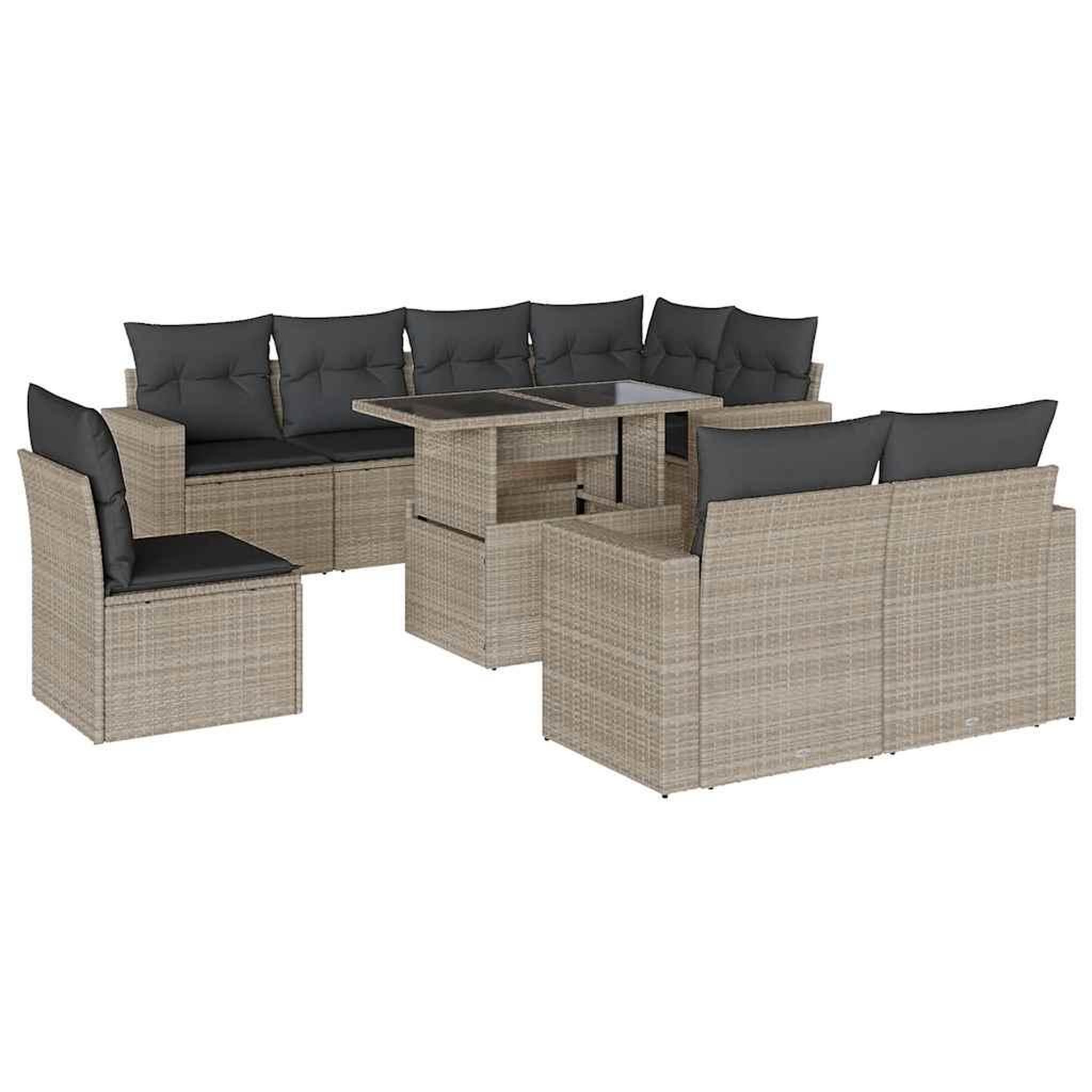 Voir la diapositive 2 : VIDAXL Salon de jardin 9 pcs avec coussins gris clair resine tressee