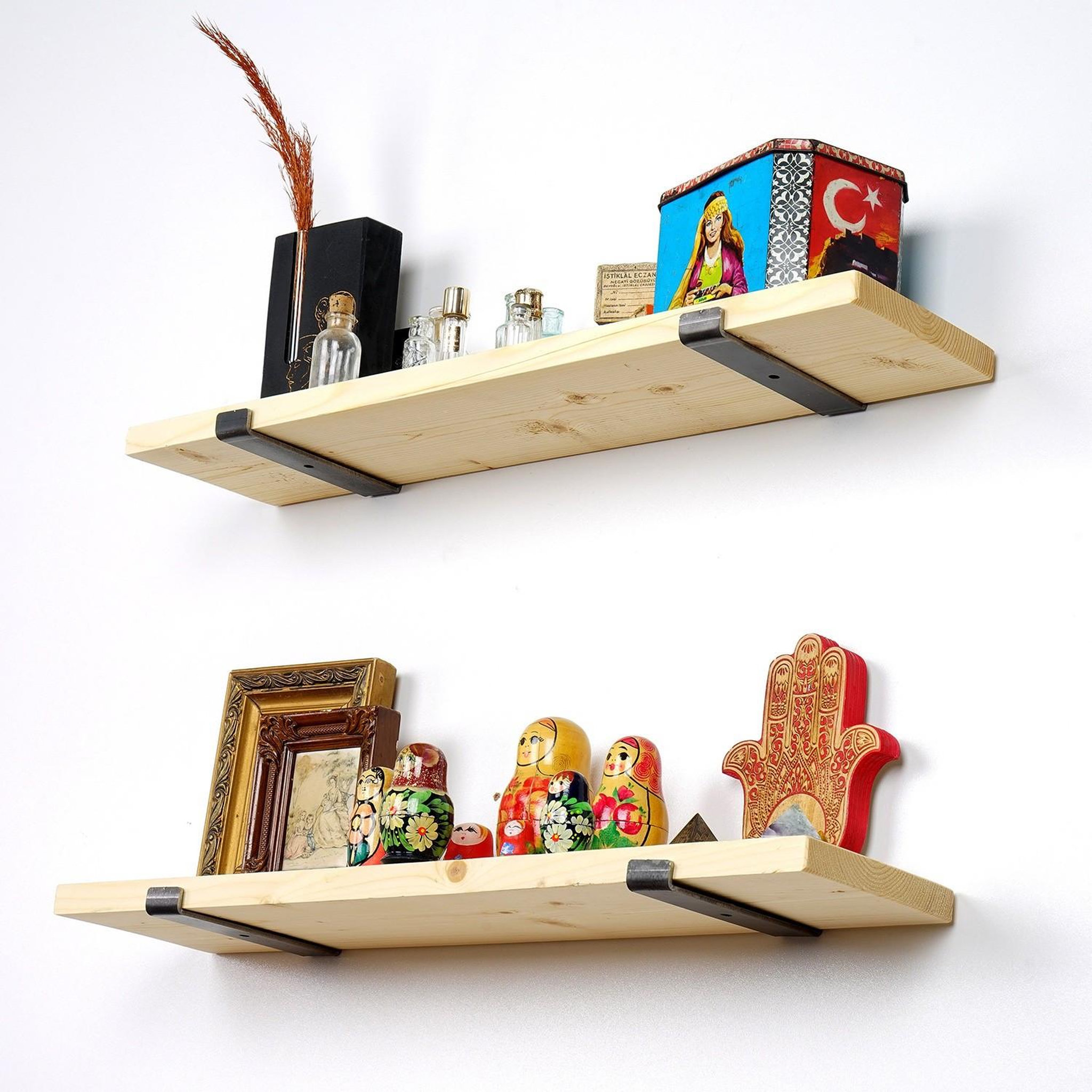 Voir la diapositive 2 : Habitat et Jardin Lot de 2 étagères murales en bois en bois  lam008  - 60 x 14 x 16 cm - beige