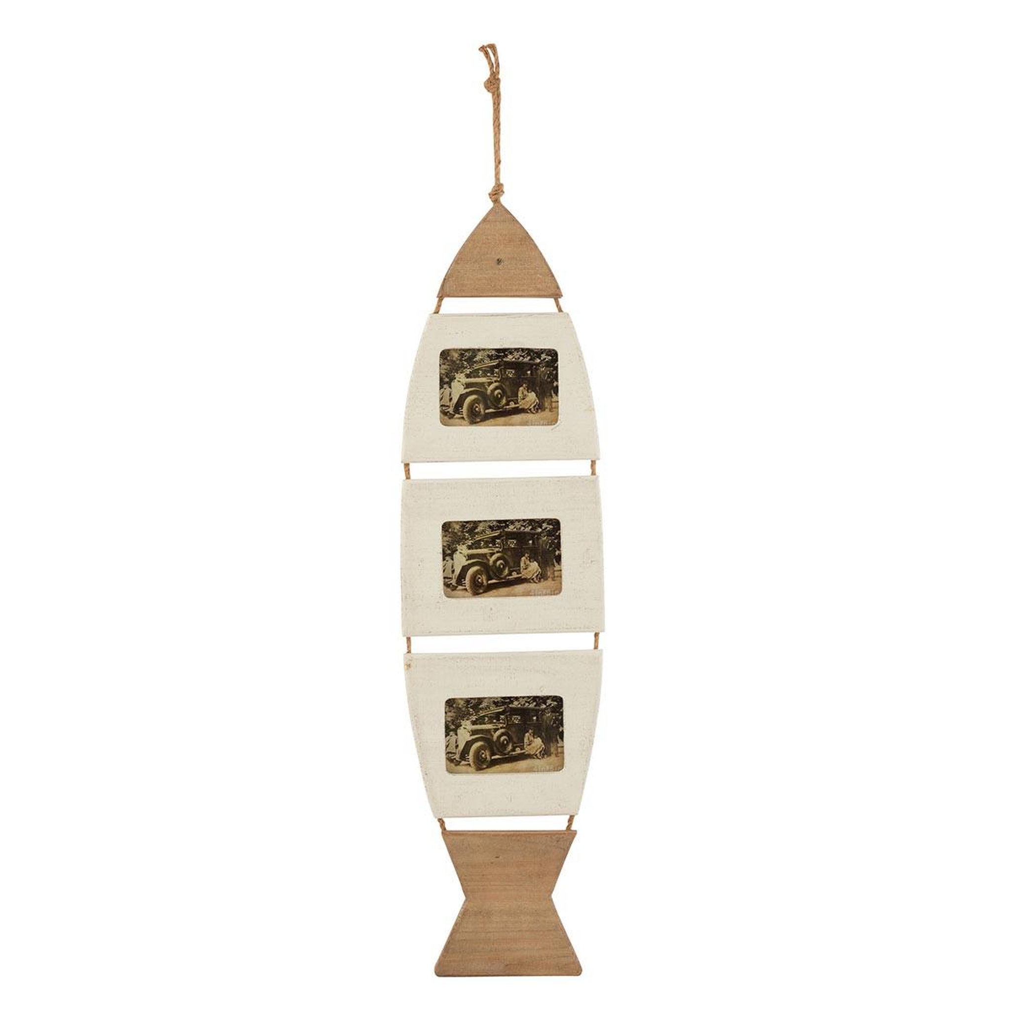 J-LINE Cadre suspendu 3 photos  poisson  10x15cm blanc & beige