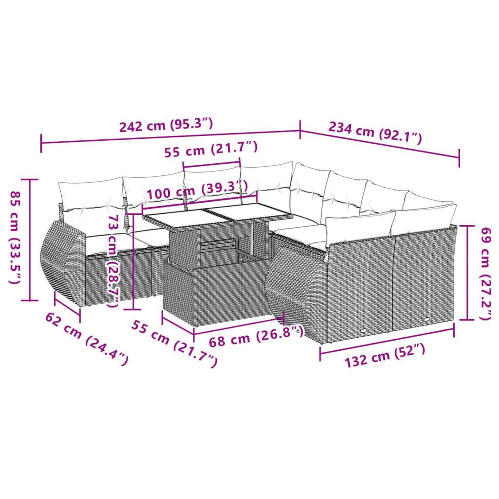 Voir la diapositive 6 : VIDAXL Salon de jardin 9 pcs avec coussins gris resine tressee