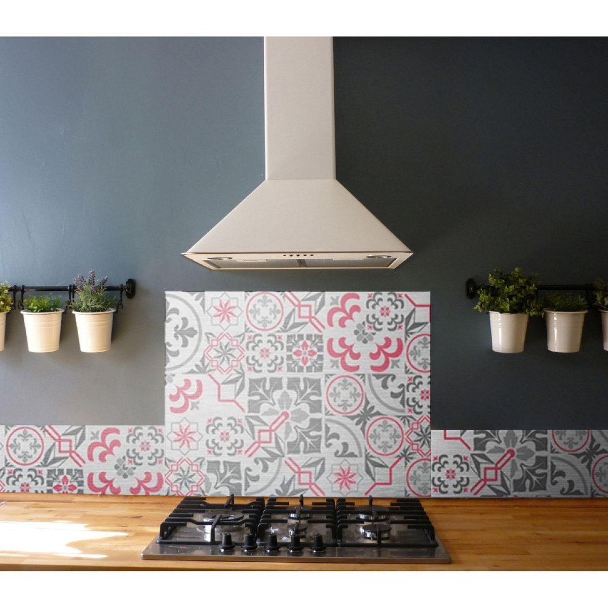 HABITABLE Crédence adhésive en alu Carreaux ciment - L. 20 x l. 90 cm - Gris