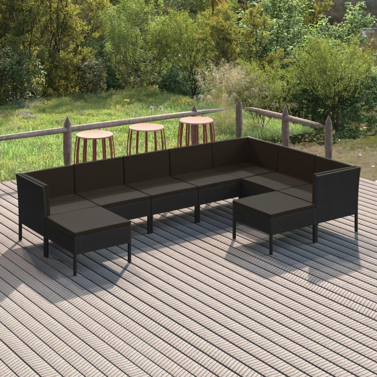 VIDAXL Salon de jardin 9 pcs avec coussins Resine tressee Noir