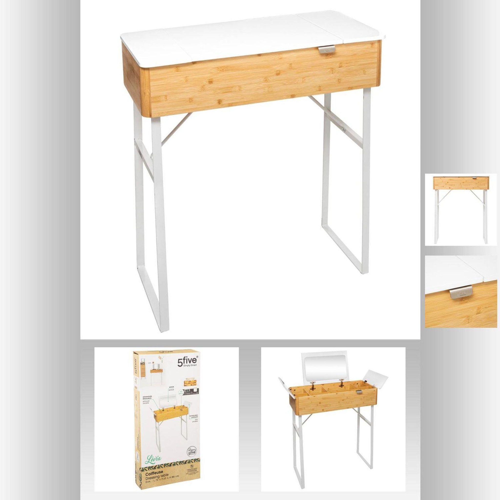 Voir la diapositive 4 : ATMOSPHERA Coiffeuse en bambou coffre levia - bambou et blanc