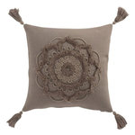 Paris Prix Coussin Déco Pompons  Bord Floches  45x45cm Taupe