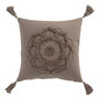 Voir la diapositive 1 : Paris Prix Coussin Déco Pompons  Bord Floches  45x45cm Taupe