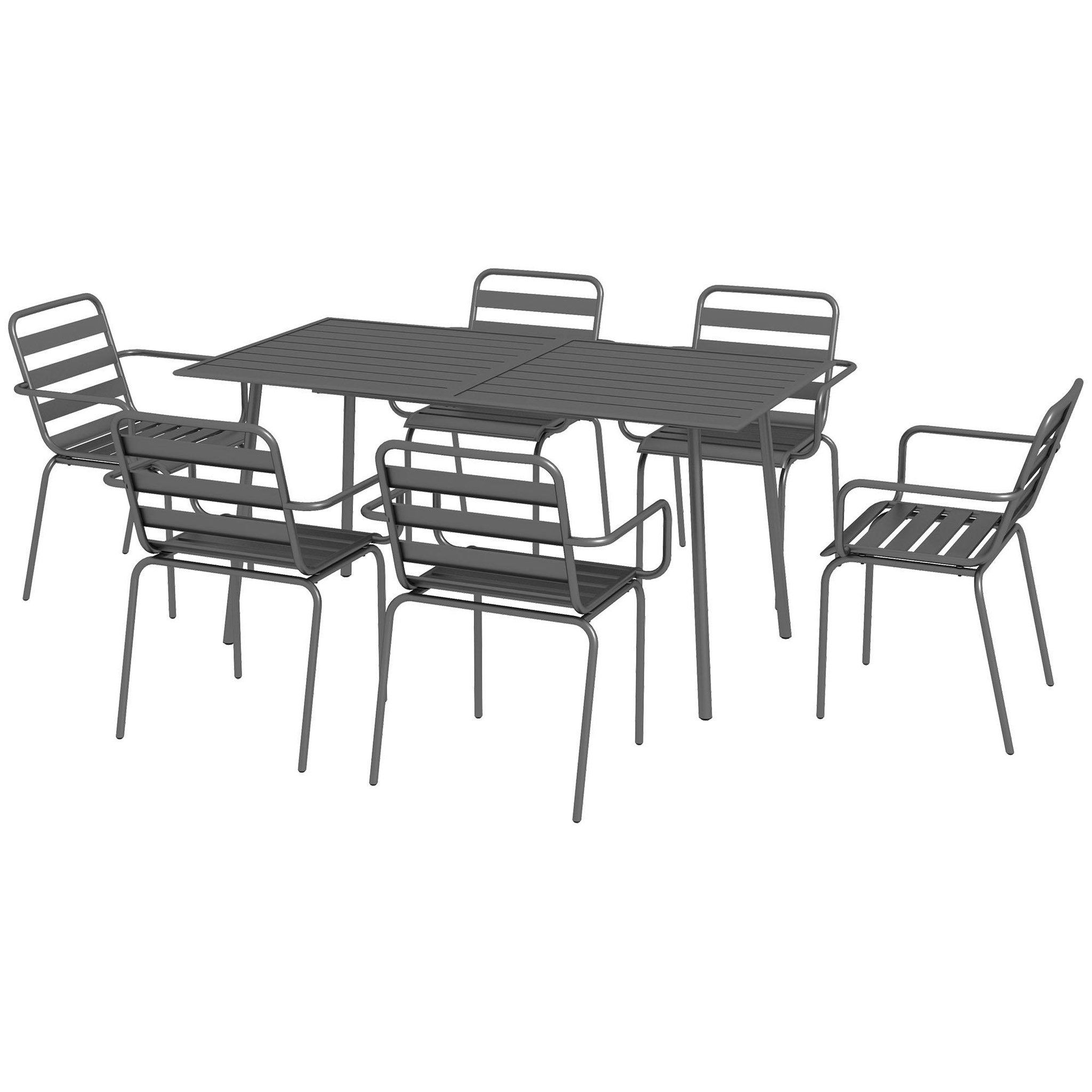 OUTSUNNY Salon de jardin 6 places 7 pièces - table à manger 6 chaises empilables - acier thermolaqué gris