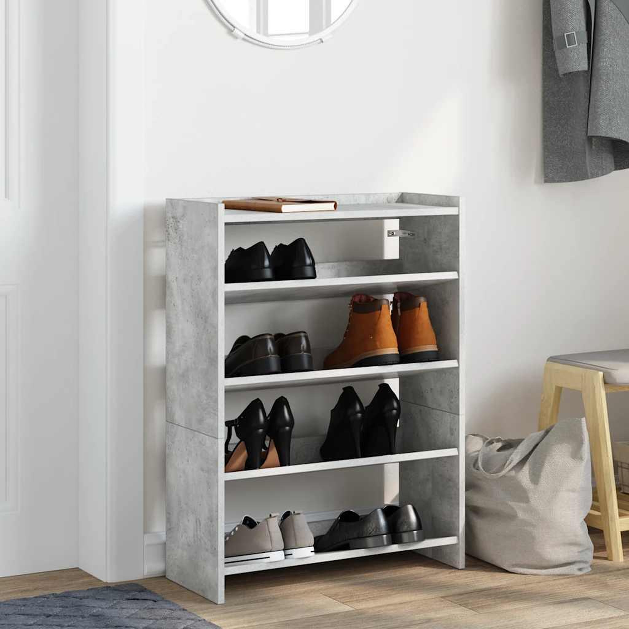 Voir la diapositive 3 : VIDAXL Etagere a chaussures gris beton 60x25x81 cm bois d'ingenierie