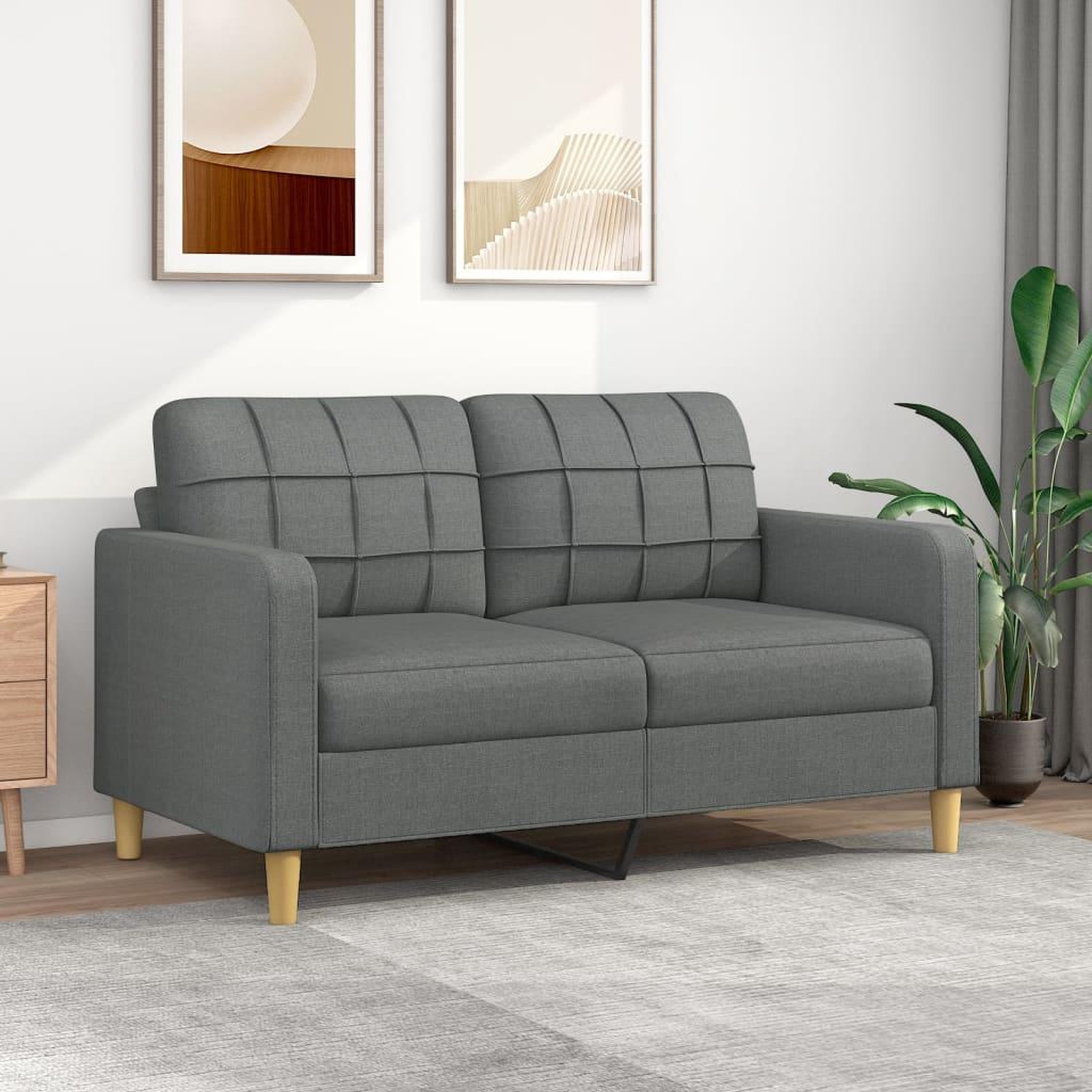 VIDAXL Canape a 2 places Gris fonce 140 cm Tissu