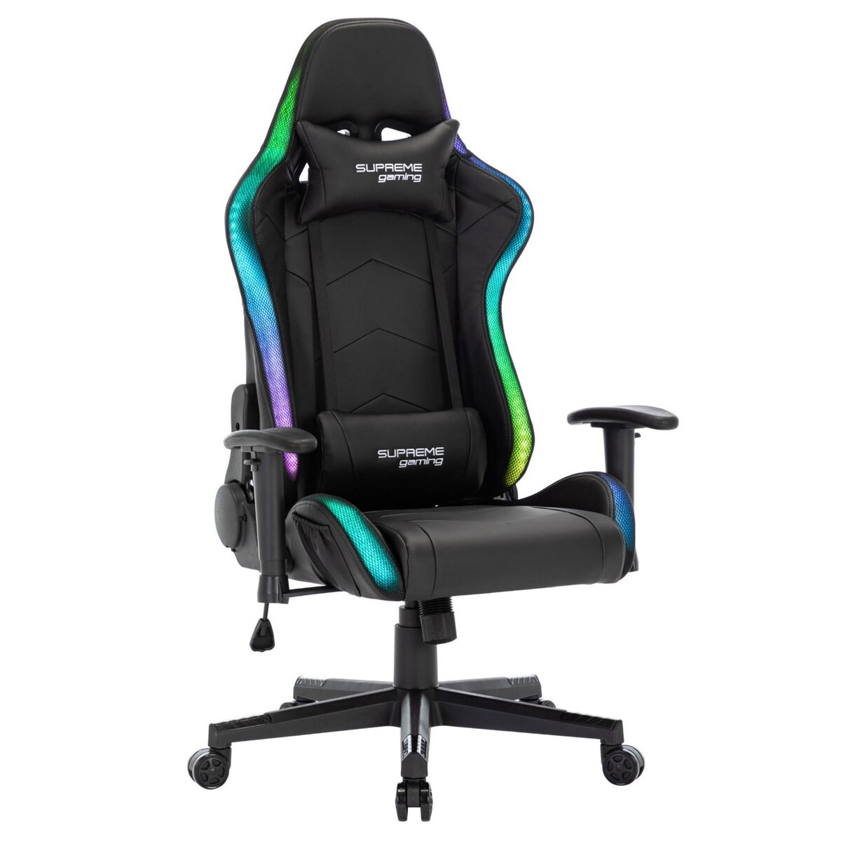 IDIMEX Chaise de bureau gaming SKILLS avec éclairage LED fauteuil gamer  ergonomique pivotant, siège à roulettes revêtement synthétique noir pas  cher 