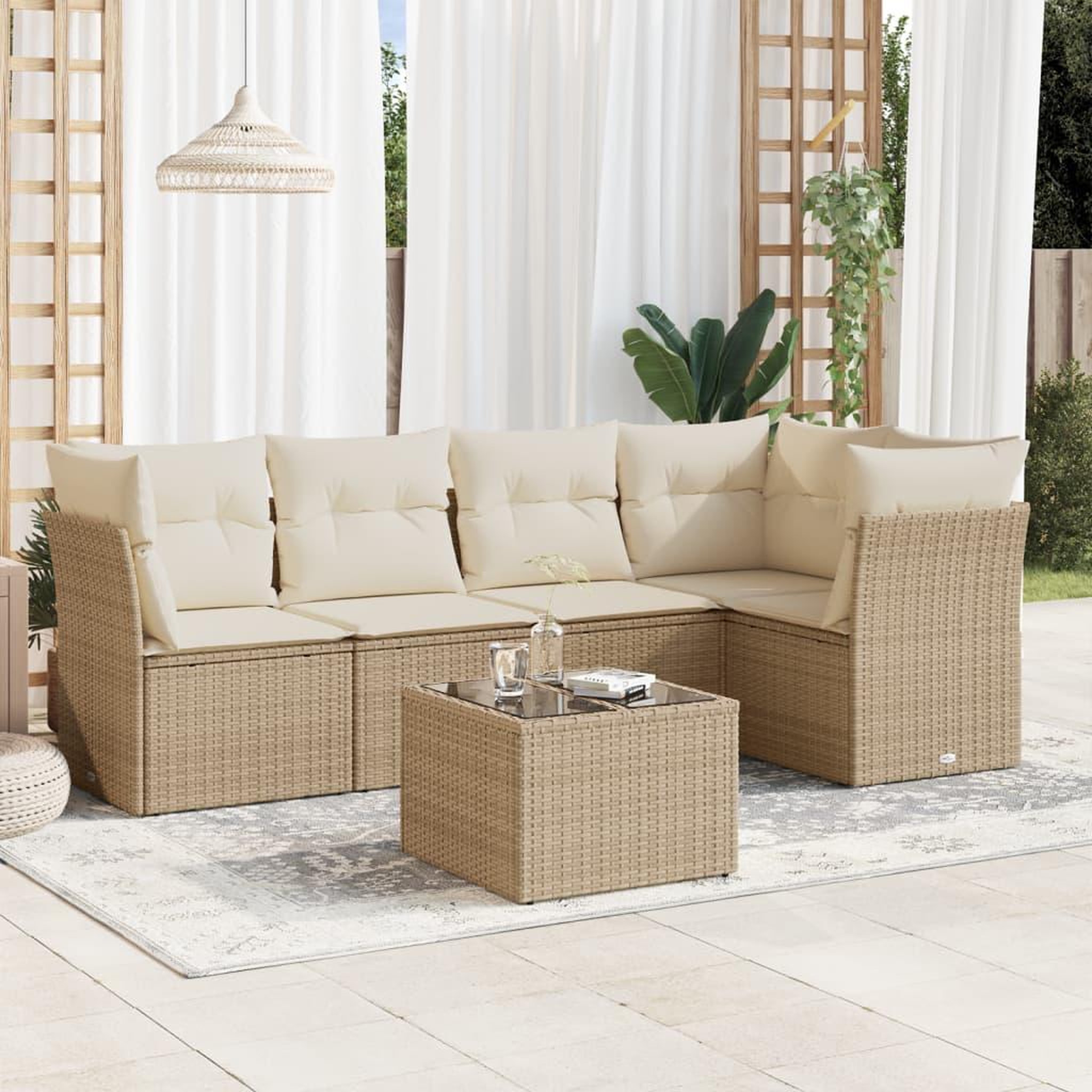 VIDAXL Salon de jardin avec coussins 6 pcs beige resine tressee