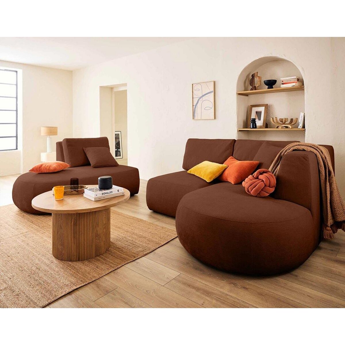 LISA DESIGN Santorini - canapé modulable d'angle droit - 5 places - en tissu texturé