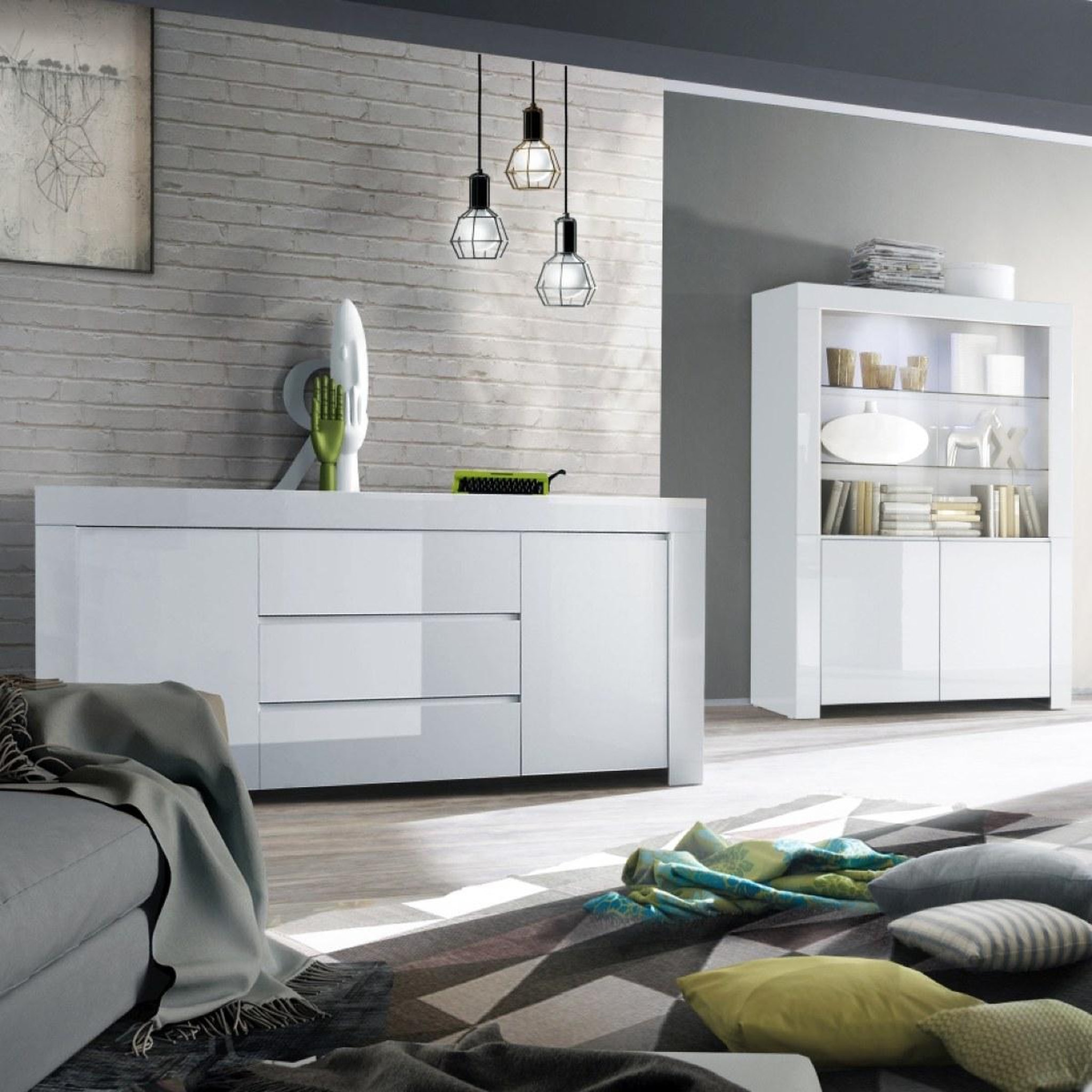 Voir la diapositive 4 : JLC KREATION Buffet design laqué blanc 2 portes-3 tiroirs 190cm APHODITE