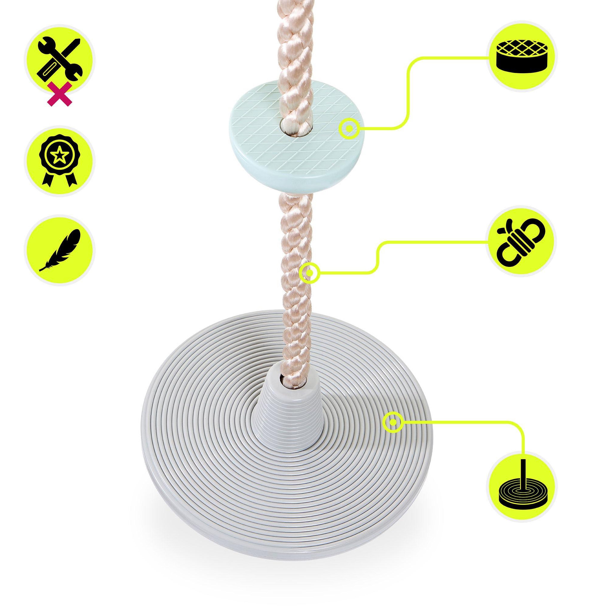 Voir la diapositive 4 : HYPERMOTION Corde d'Escalade Enfant avec Disque Balançoire et Poignées L. 2m Diam 30cm